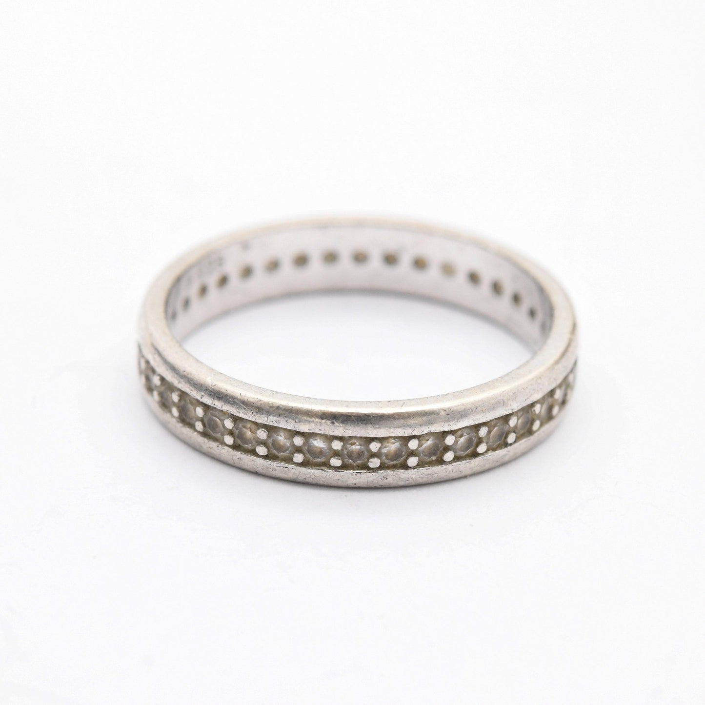 Vintage Sterling Silver and CZ Eternity Band Ring - Sparkly Clear Stones | Flush Pavé Band | UK Size - P | US Size - 8