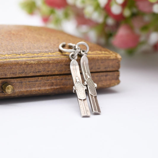 Vintage Sterling Silver Ski's Charm Pendant - Skiing | Ski | Snow Sport | Winter | Gift for Charm Bracelet