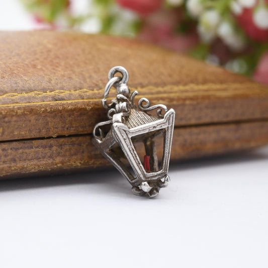 Vintage Sterling Silver Hanging Lamp Charm Pendant - Old Fashioned Lamp | Victorian Light | Gift for Charm Bracelet Necklace