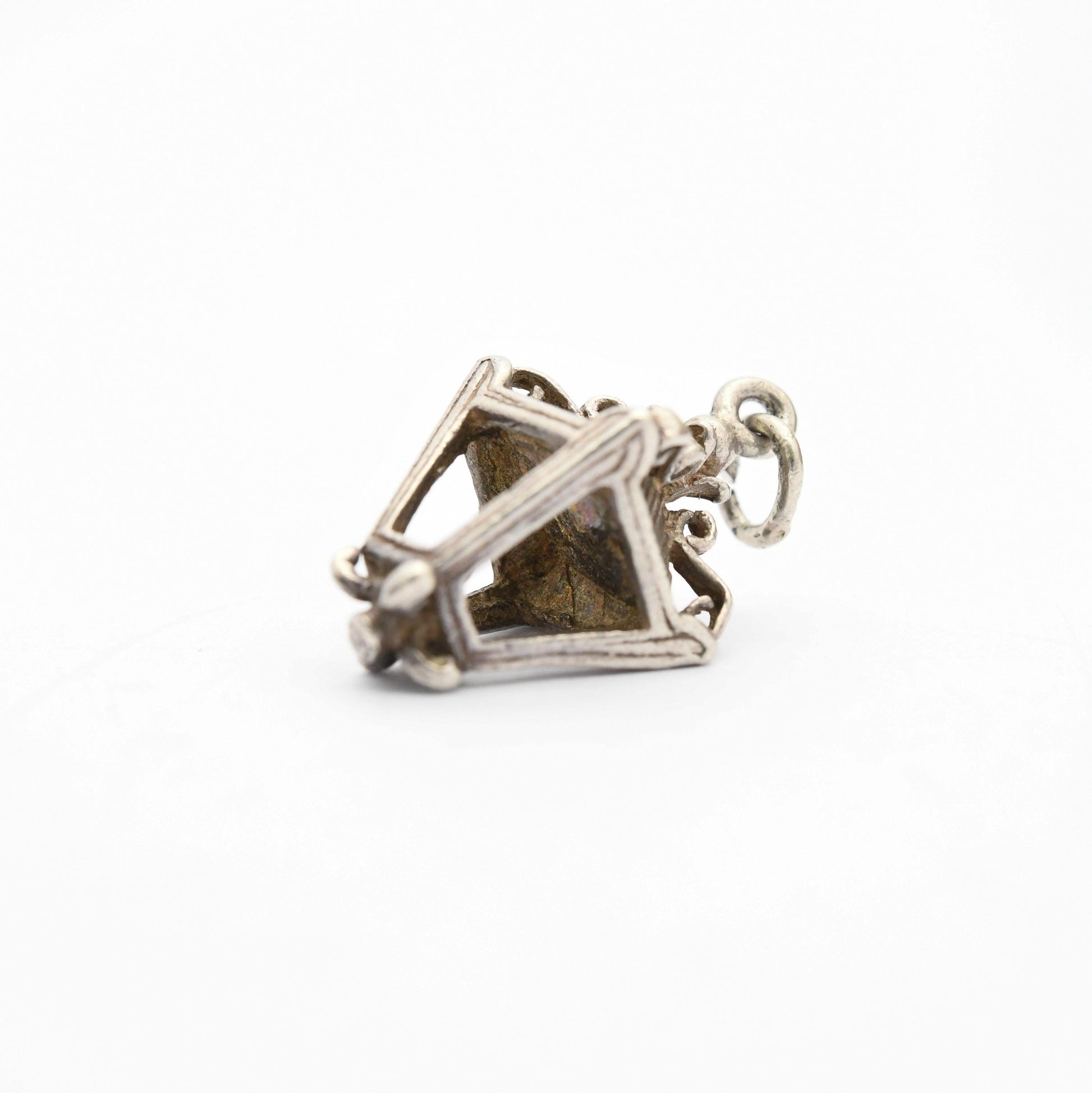 Vintage Sterling Silver Hanging Lamp Charm Pendant - Old Fashioned Lamp | Victorian Light | Gift for Charm Bracelet Necklace