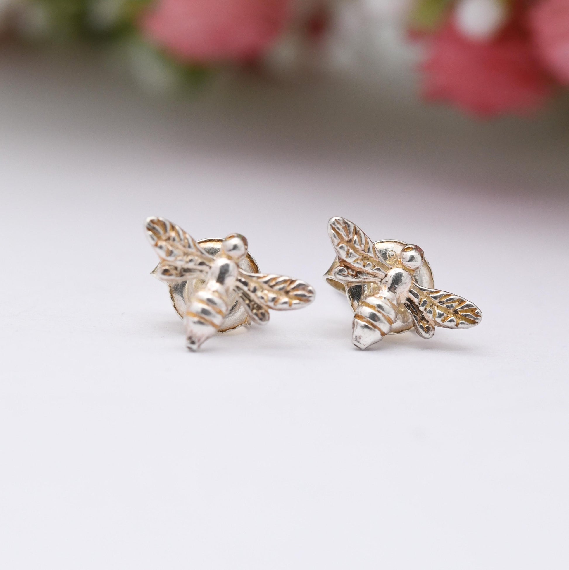 Sterling Silver Bumble Bee Stud Earrings - Bee | Insect Jewellery | Bee Earrings | Studs | Butterfly Clasp