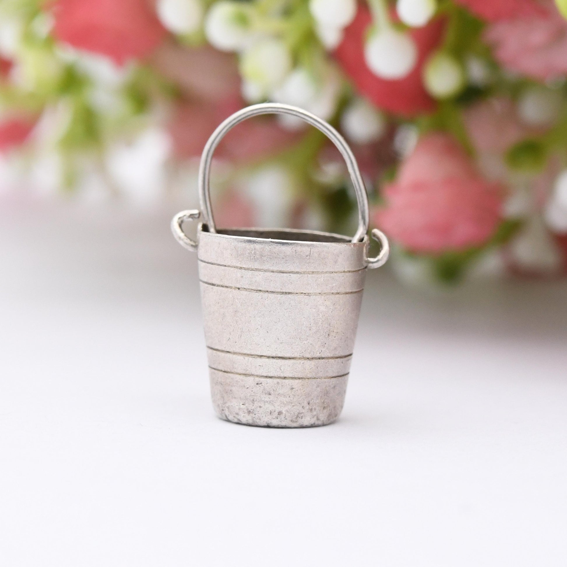 Vintage Sterling Silver Bucket Charm Pendant - Cute Water Bucket | Large | Gift for Charm Bracelet