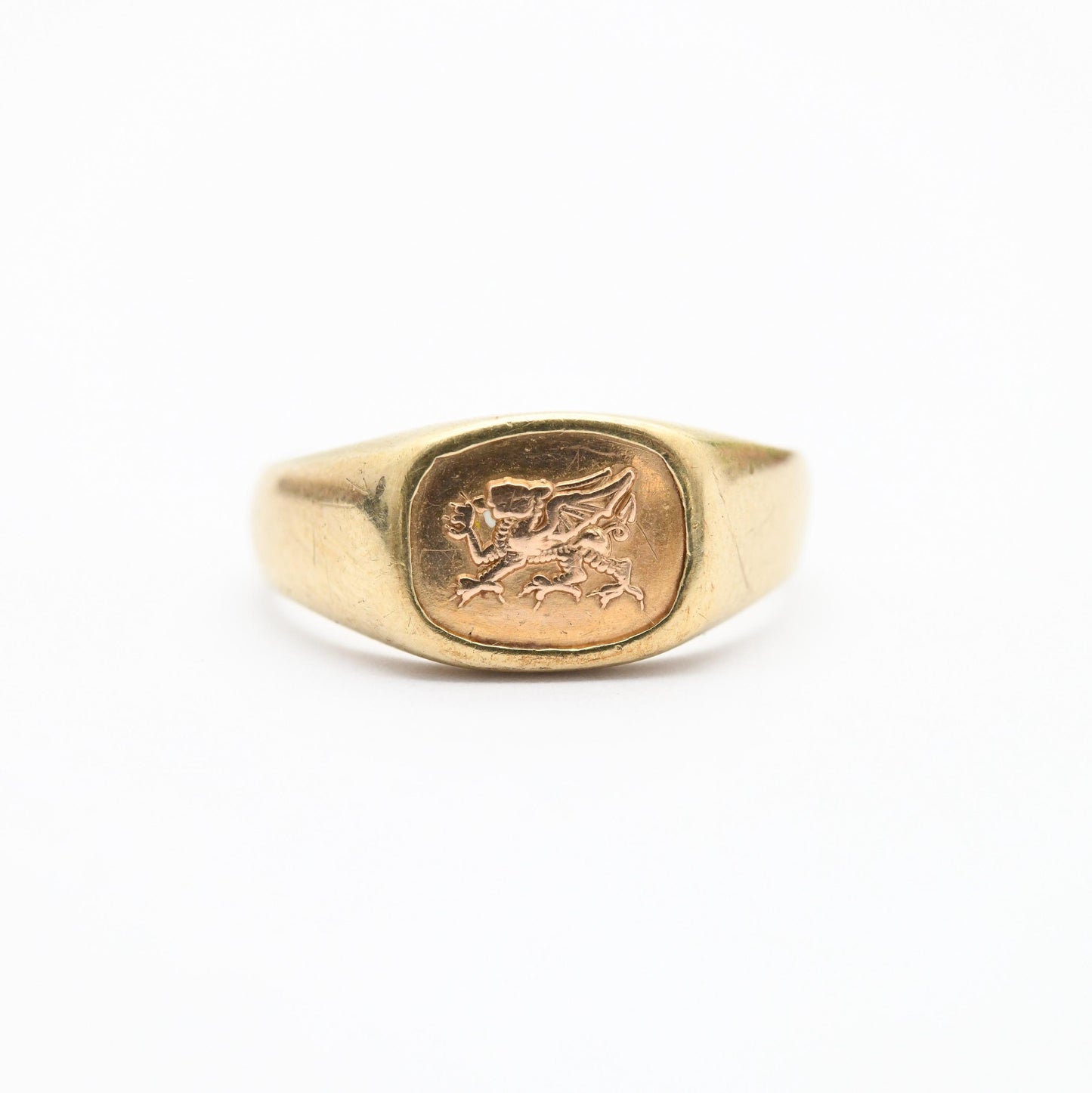 Vintage Royal Clogau 9ct Gold Welsh Dragon Signet Ring - Yellow Gold Fantasy | UK Size - O 1/2 US Size - 7 1/2