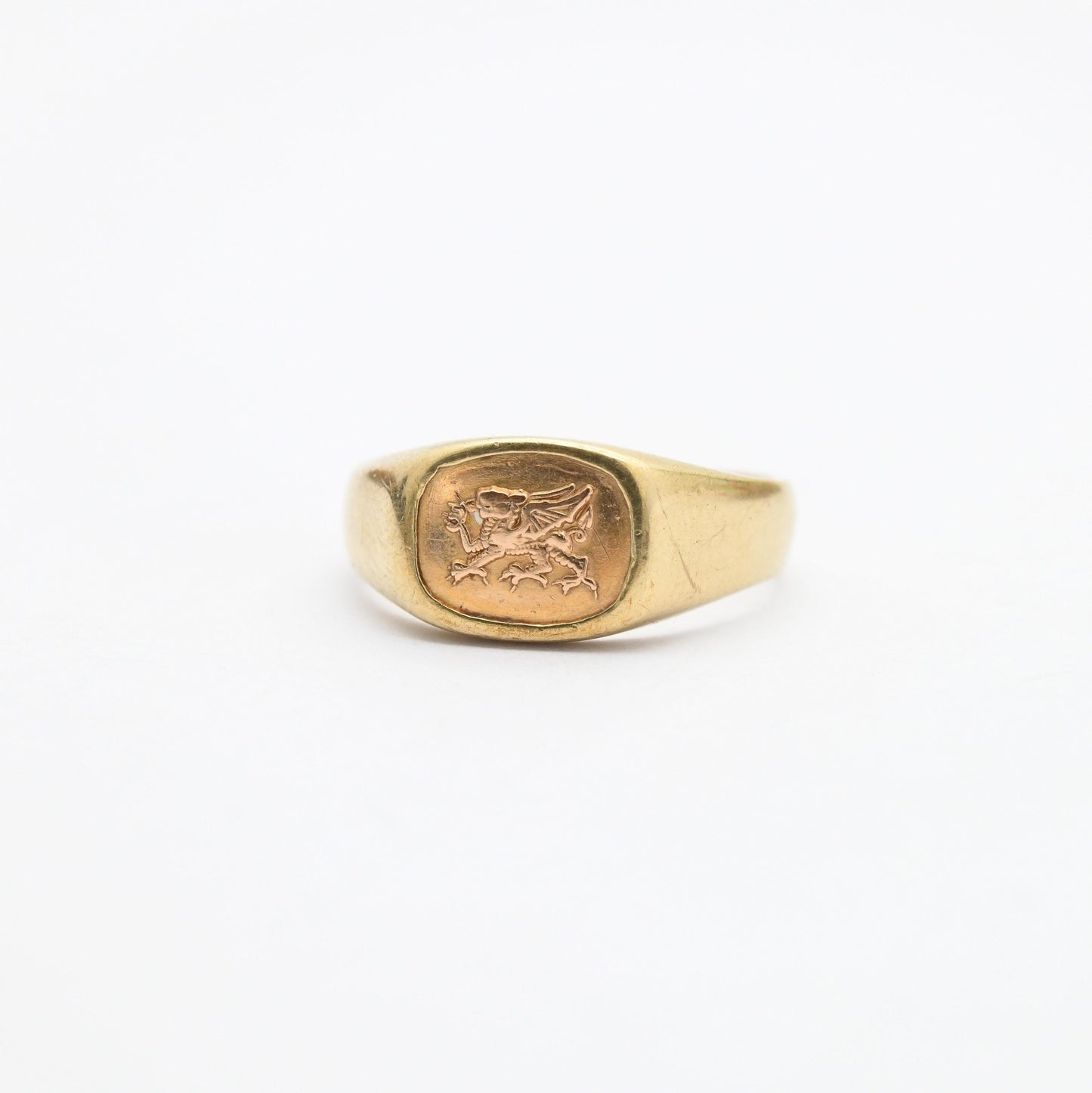 Vintage Royal Clogau 9ct Gold Welsh Dragon Signet Ring - Yellow Gold Fantasy | UK Size - O 1/2 US Size - 7 1/2