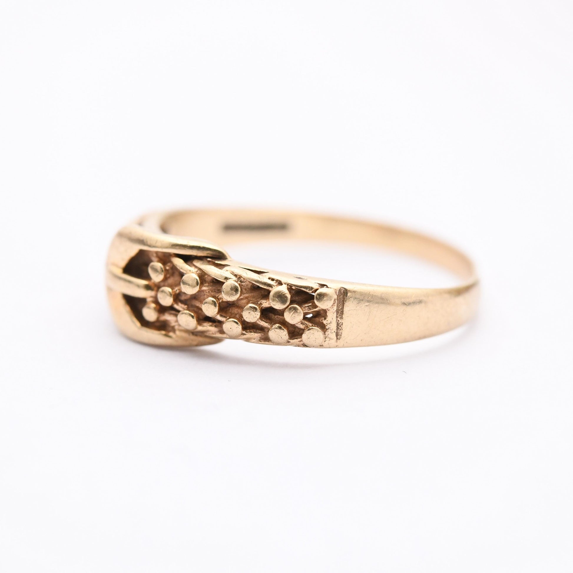 Vintage 9ct Gold Belt Buckle Ring 1990 - Unisex Gold Ring Gift | UK Size - R | US Size - 9