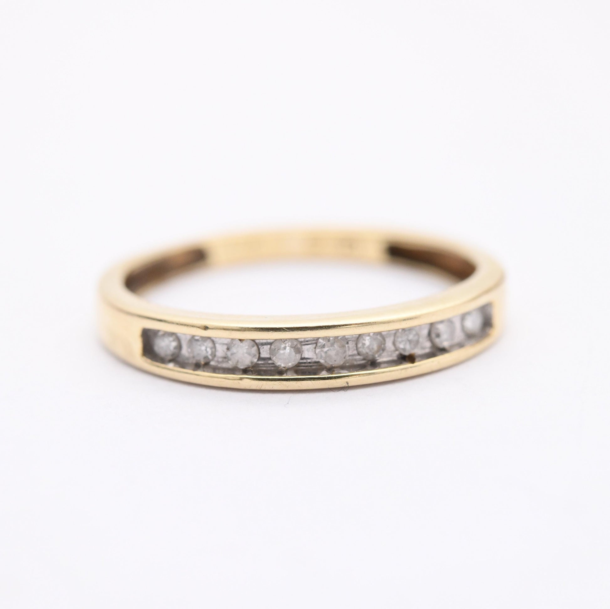 Vintage 9ct Gold Diamond Half Eternity Ring - Wedding Band Stacking Gift | UK Size - M | US Size - 6 1/2