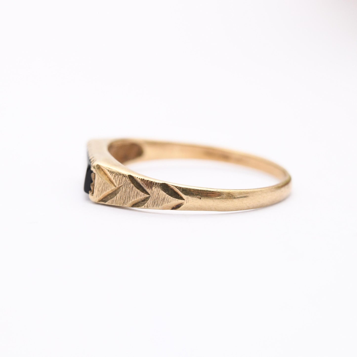 Vintage 9ct Gold Onyx Signet Ring 1988 - Unisex Yellow Gold and Black Gift for Him Her | UK Size - K 1/2 US Size - 6 3/4