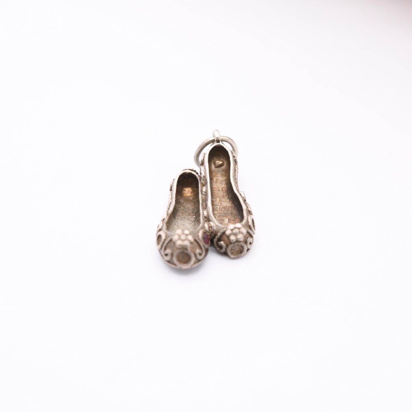 Vintage Sterling Silver and Red Stone Slippers Shoes Charm Pendant - Woman's Shoes | Shoe | Slipper | Gift for Charm Bracelet