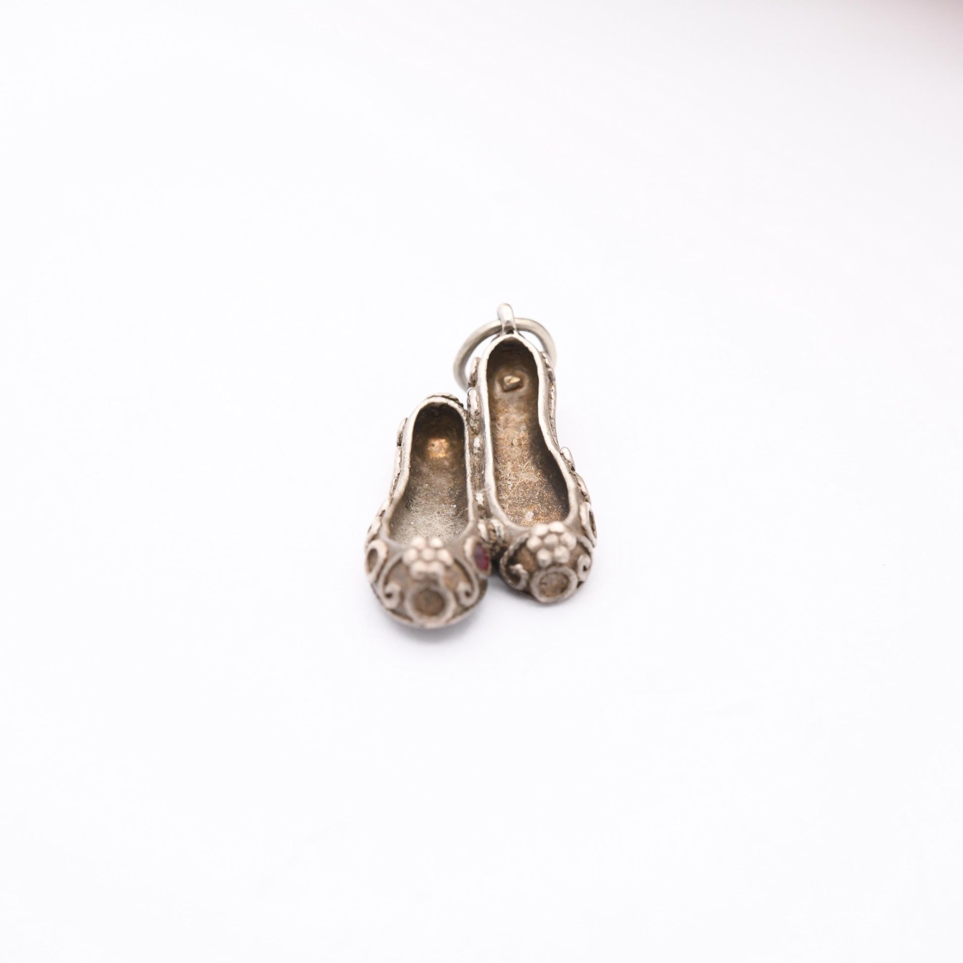 Vintage Sterling Silver and Red Stone Slippers Shoes Charm Pendant - Woman's Shoes | Shoe | Slipper | Gift for Charm Bracelet