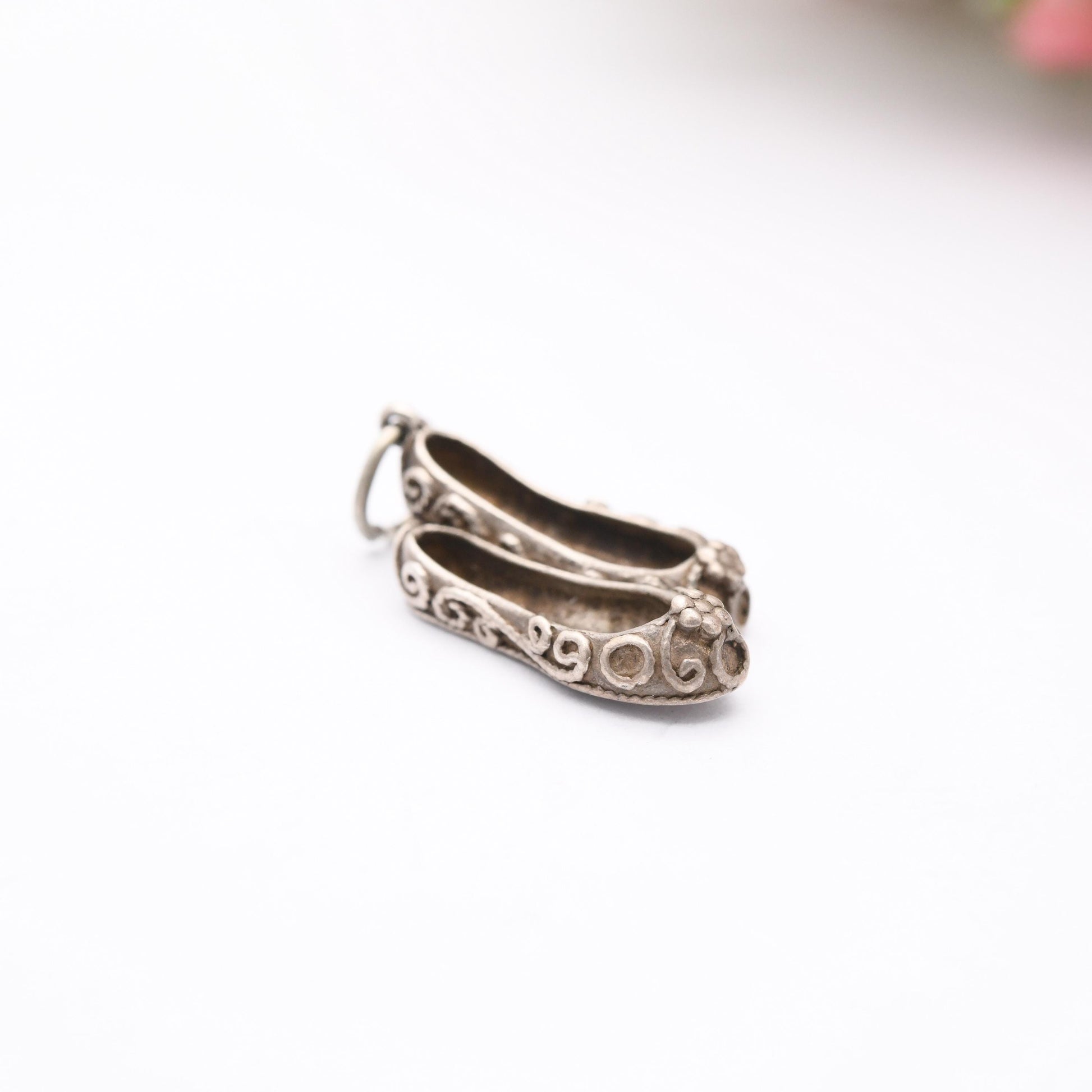 Vintage Sterling Silver and Red Stone Slippers Shoes Charm Pendant - Woman's Shoes | Shoe | Slipper | Gift for Charm Bracelet