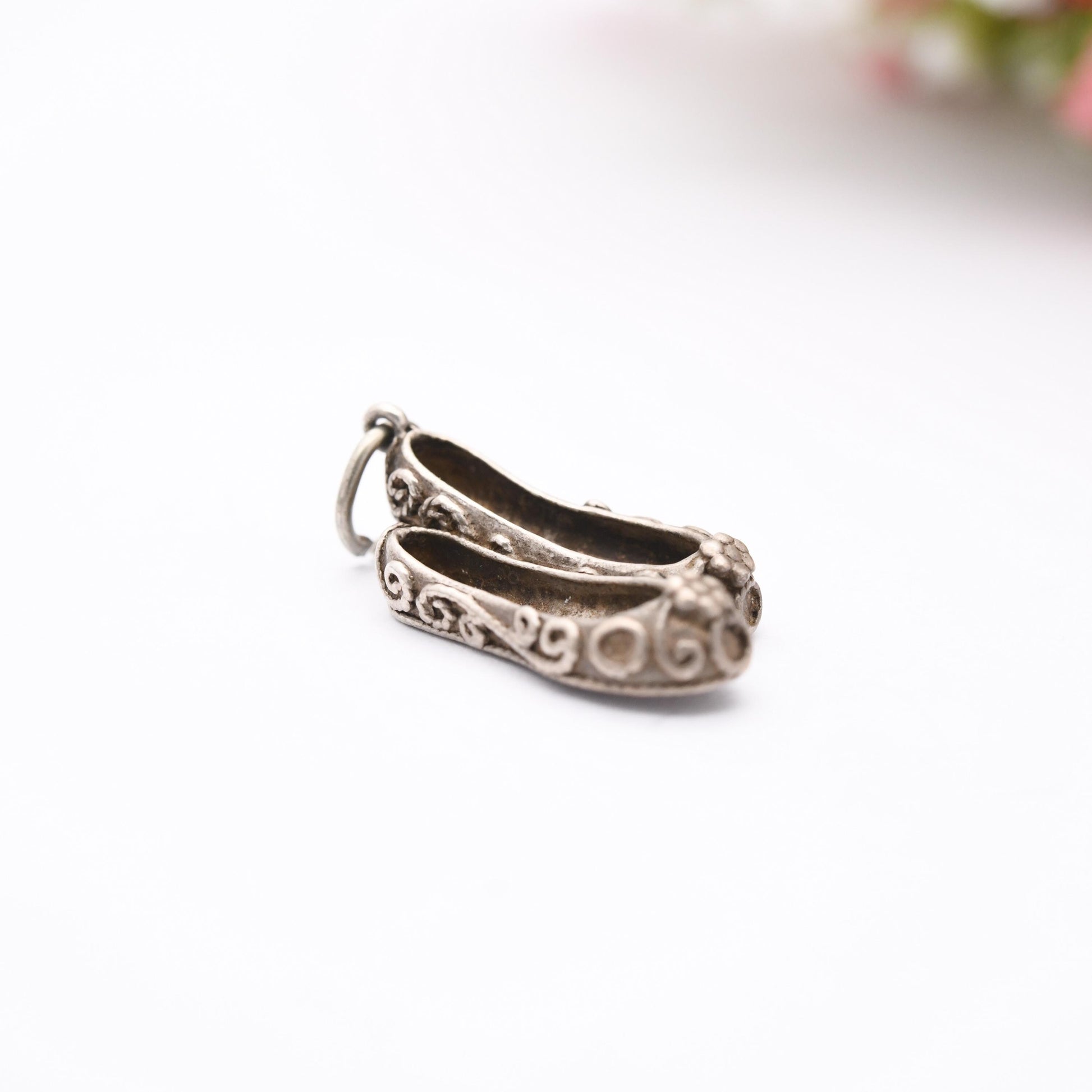 Vintage Sterling Silver and Red Stone Slippers Shoes Charm Pendant - Woman's Shoes | Shoe | Slipper | Gift for Charm Bracelet