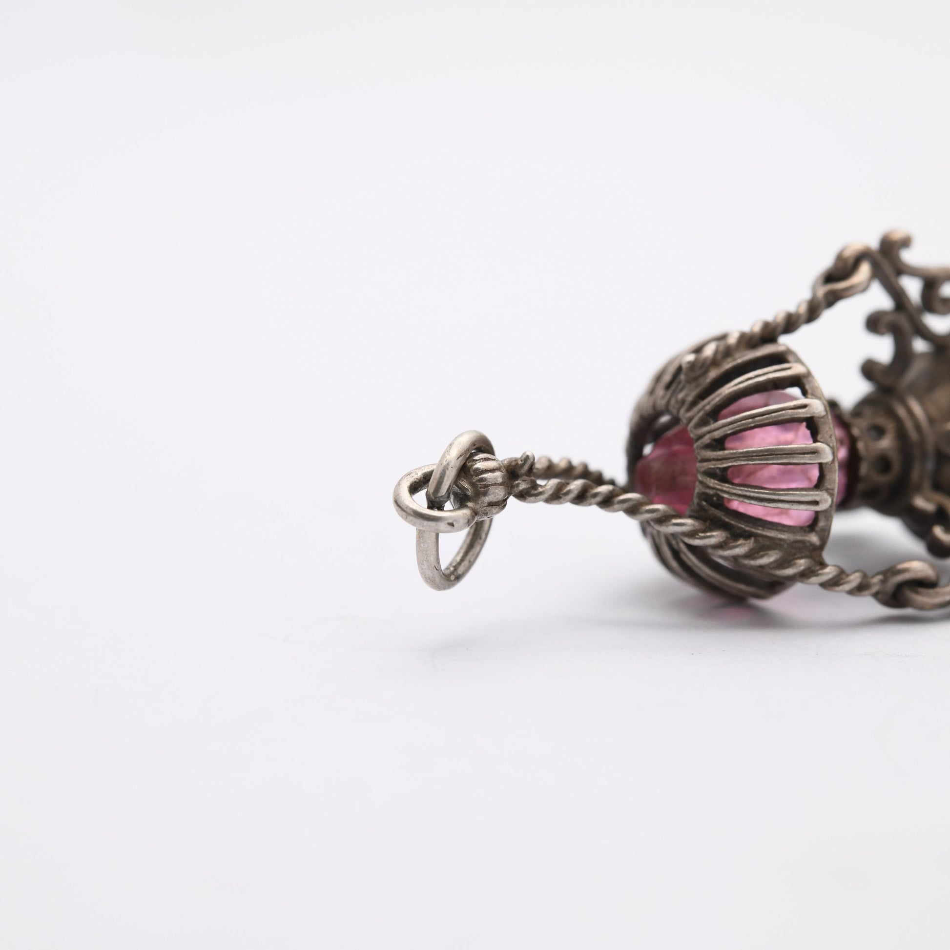 Vintage Sterling Silver Lamp Charm Pendant - Old Fashioned Light | Clear Glass | Gift for Charm Bracelet