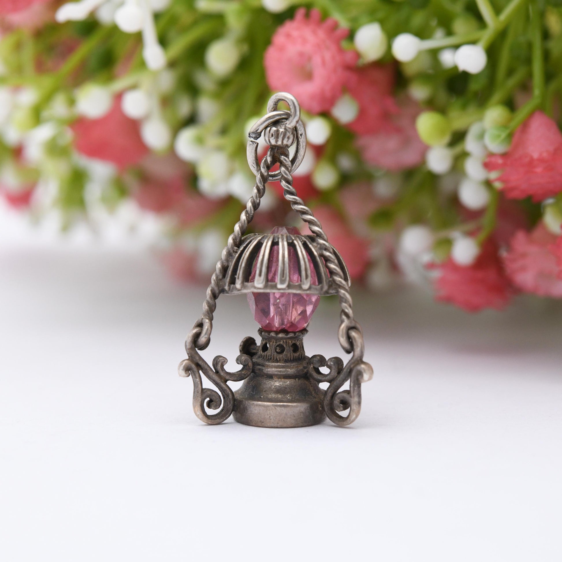 Vintage Sterling Silver Lamp Charm Pendant - Old Fashioned Light | Clear Glass | Gift for Charm Bracelet