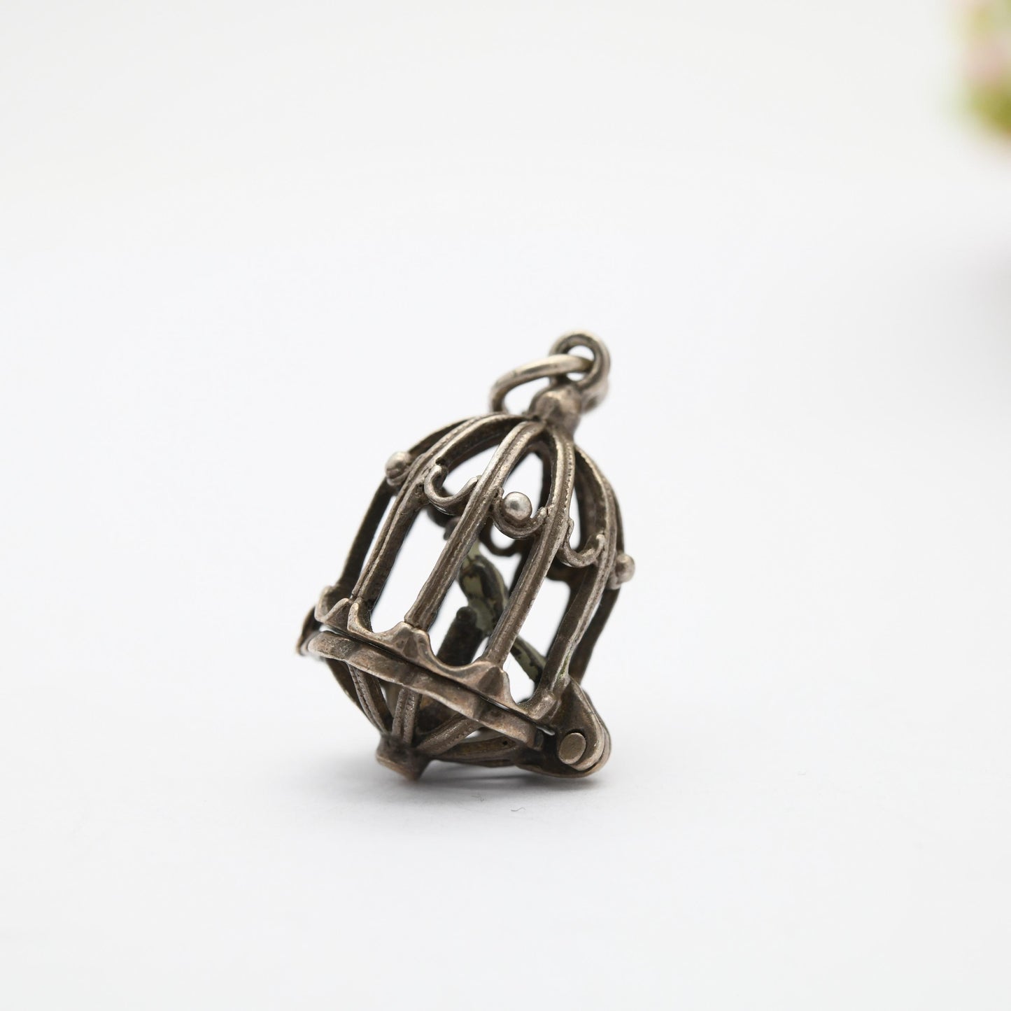 Vintage Sterling Silver & Enamel Opening Caged Bird Charm Pendant - Ornate Bird Cage | Bird of Paradise | Gift for Charm Bracelet