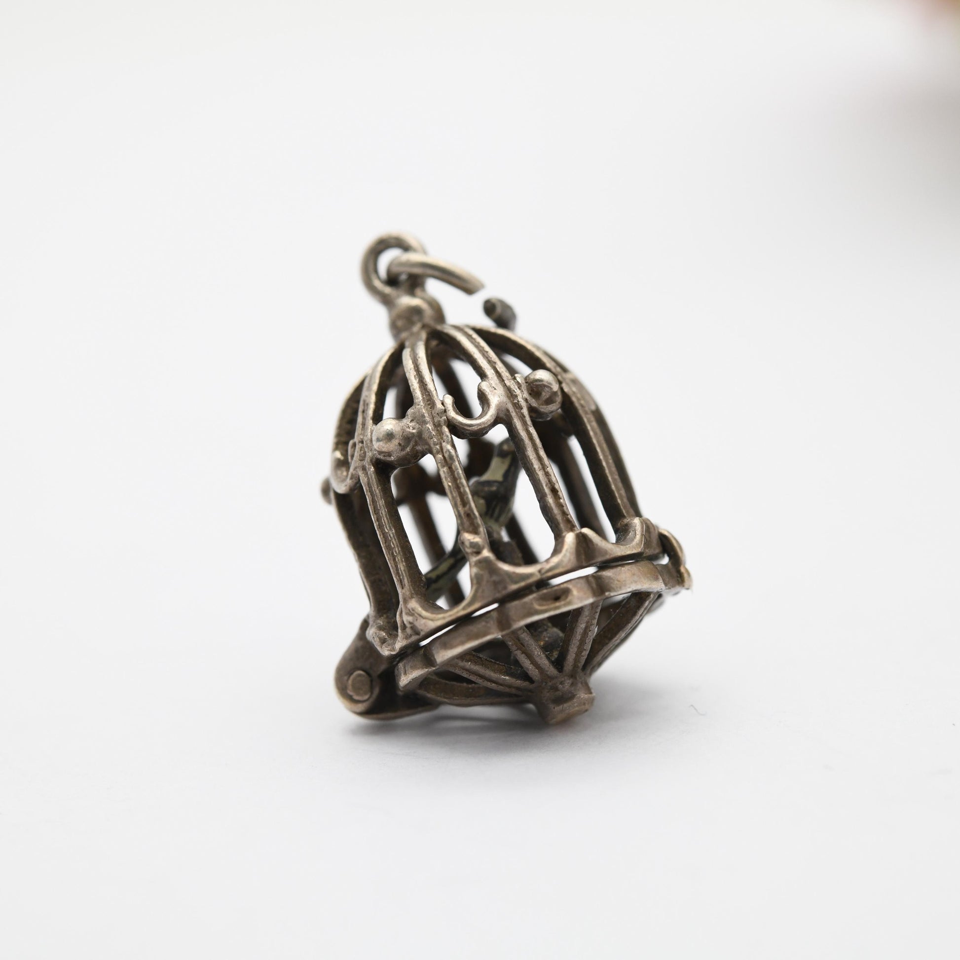 Vintage Sterling Silver & Enamel Opening Caged Bird Charm Pendant - Ornate Bird Cage | Bird of Paradise | Gift for Charm Bracelet
