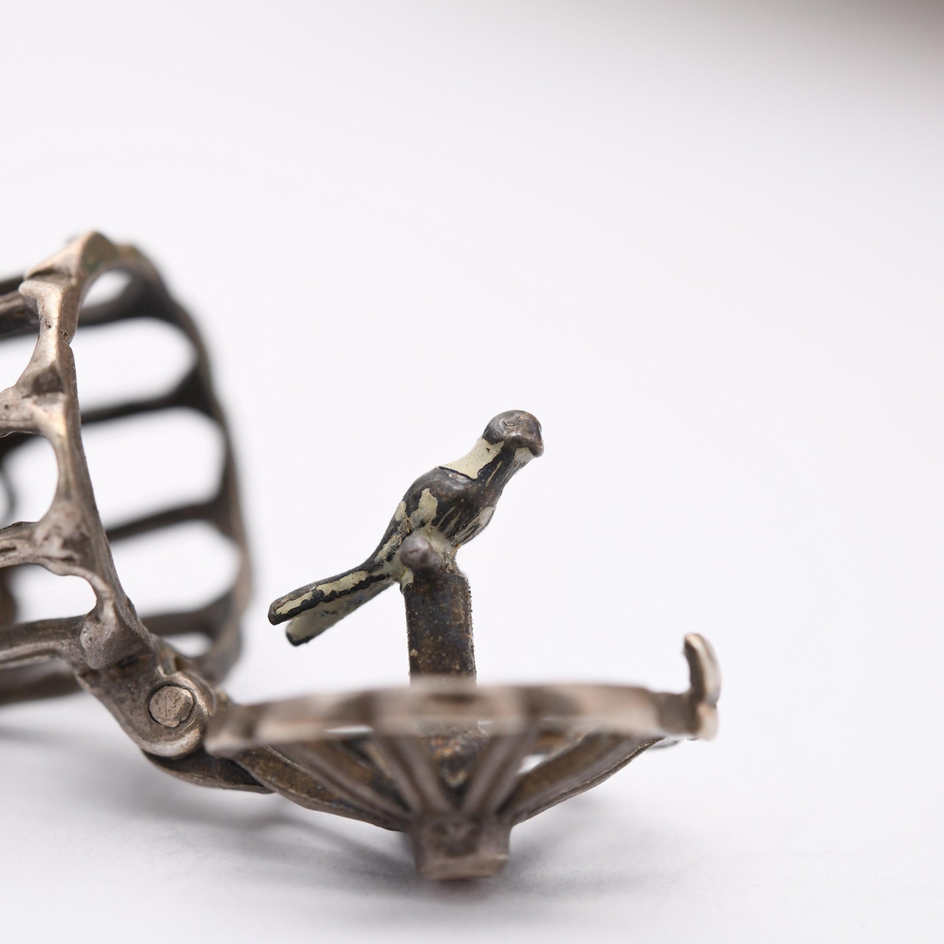 Vintage Sterling Silver & Enamel Opening Caged Bird Charm Pendant - Ornate Bird Cage | Bird of Paradise | Gift for Charm Bracelet