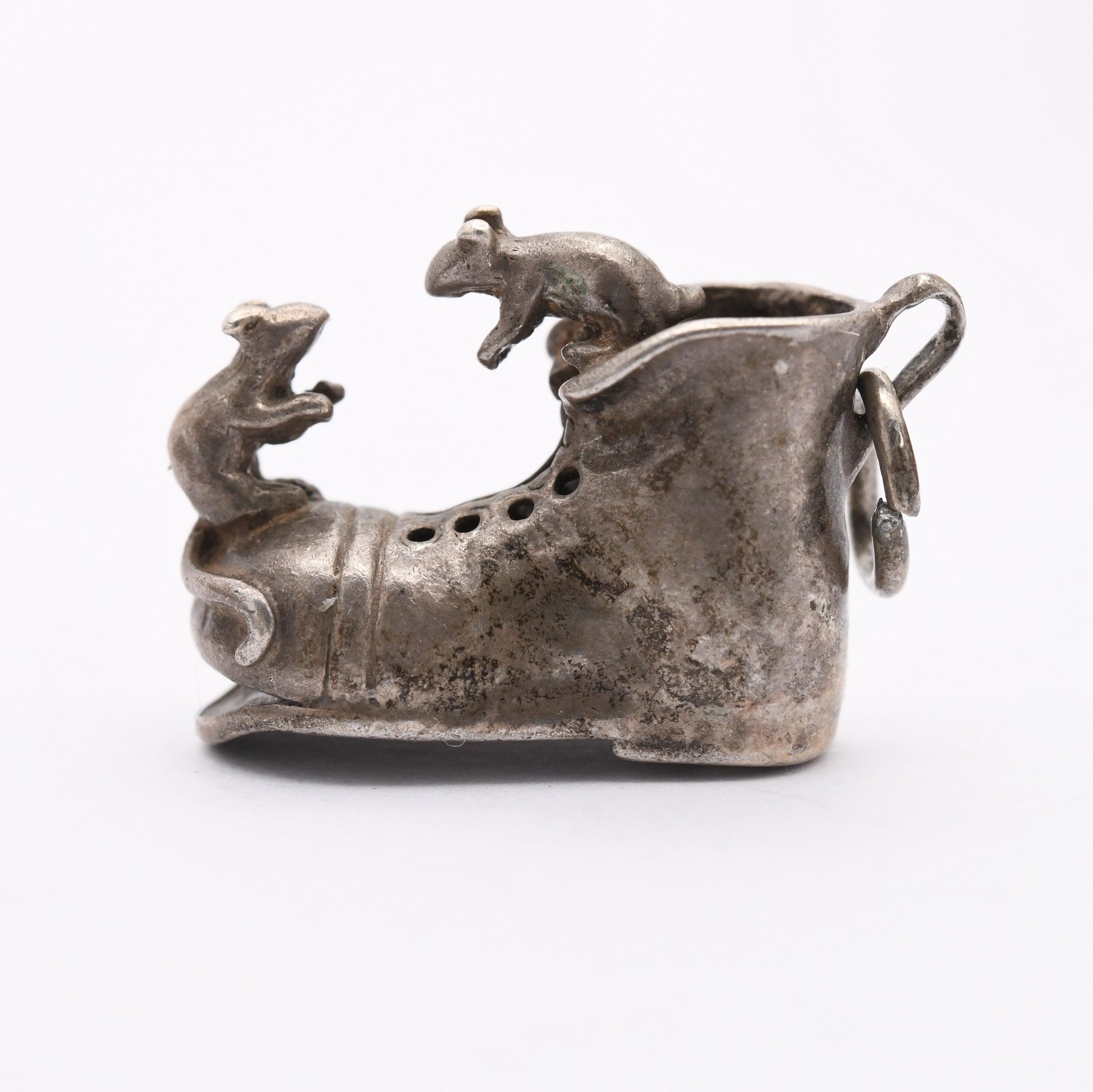 Vintage Sterling Silver Mice and Shoes Charm Pendant - Charming | Old Shoe | Fairytale | Folktale | Gift for Charm Bracelet