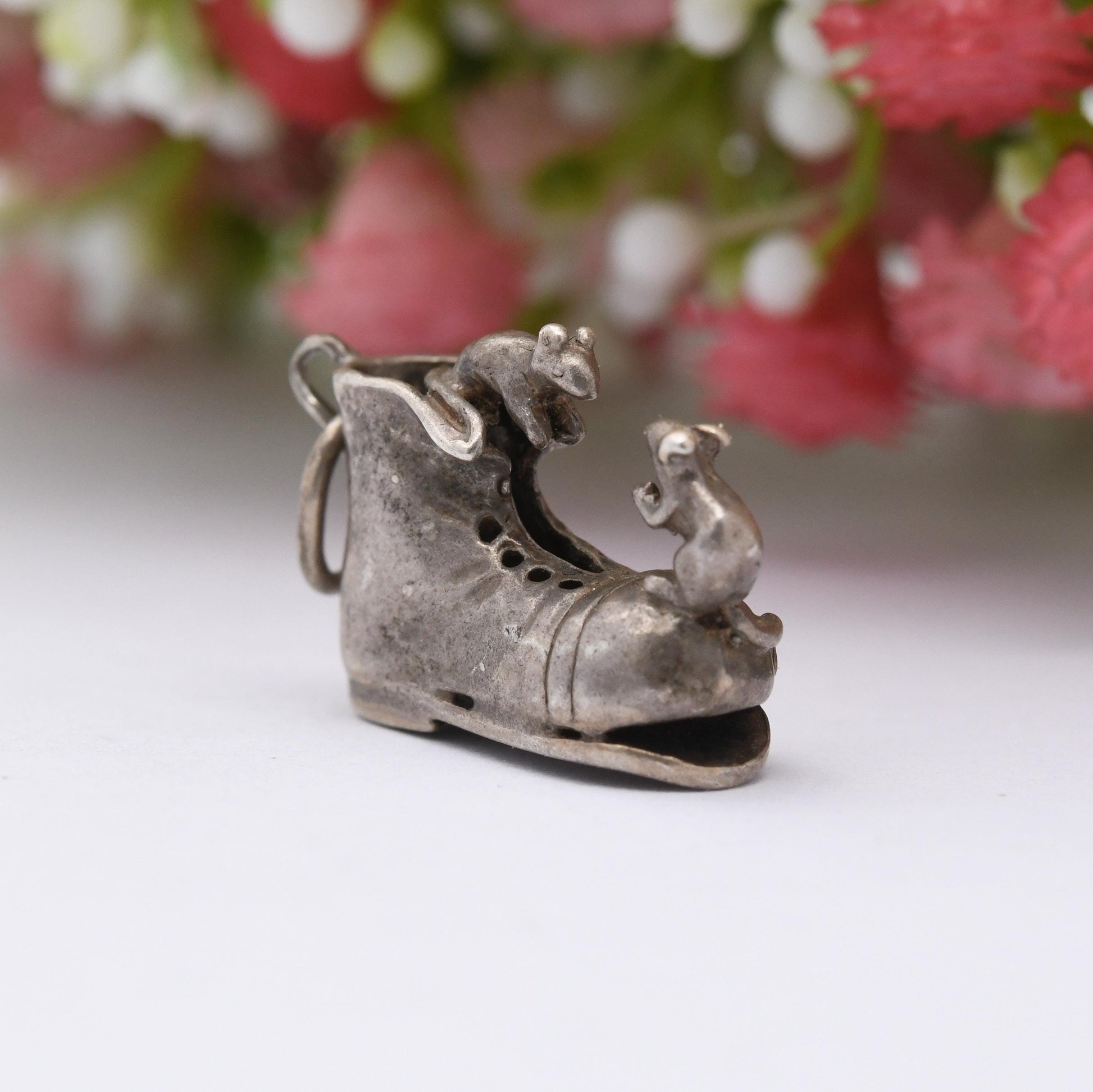 Vintage Sterling Silver Mice and Shoes Charm Pendant - Charming | Old Shoe | Fairytale | Folktale | Gift for Charm Bracelet