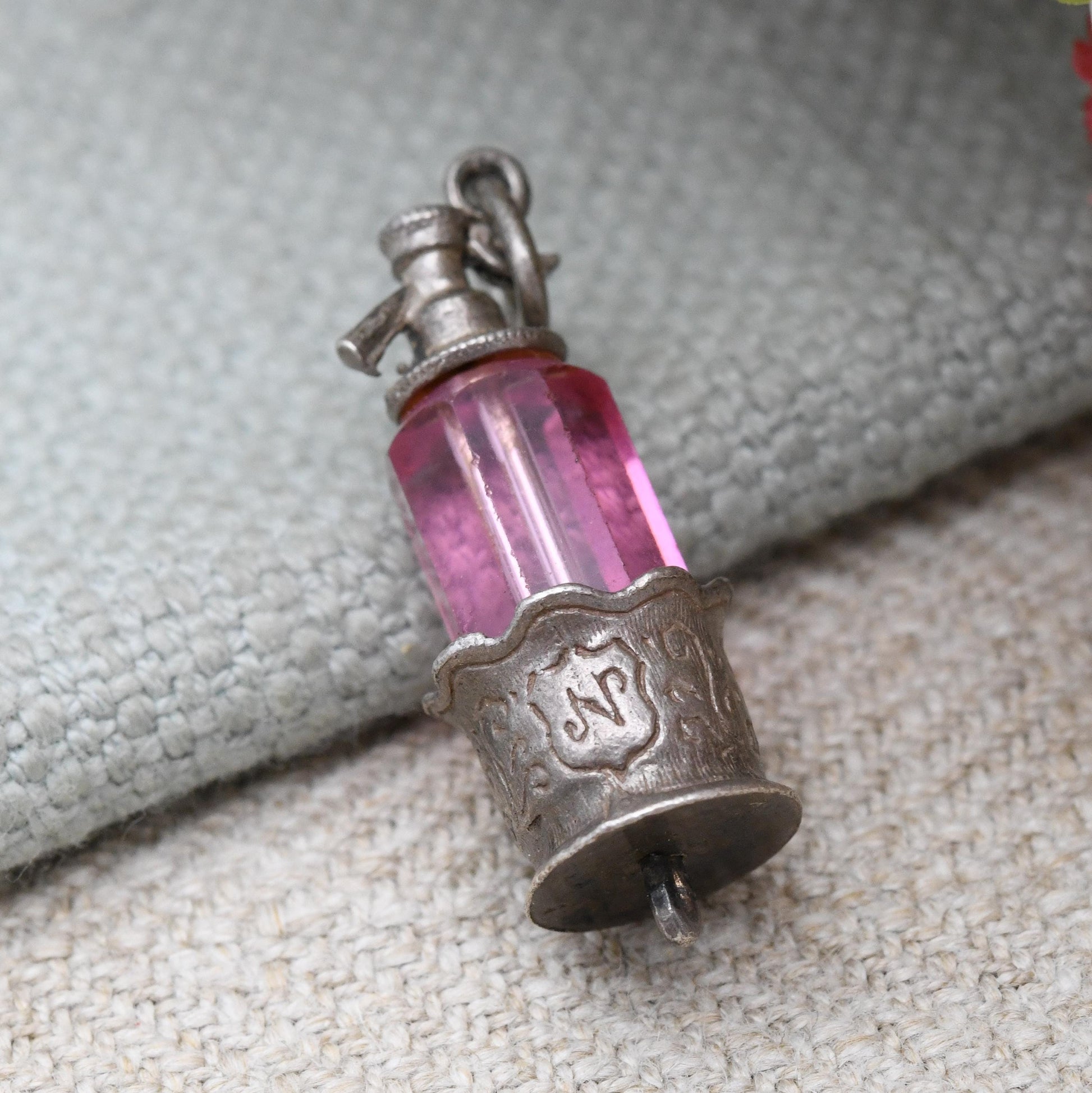 Vintage Nuvo Sterling Silver and Pink Glass Soda Siphon Charm Pendant - Branded | Designer | Gift for Charm Bracelet Necklace