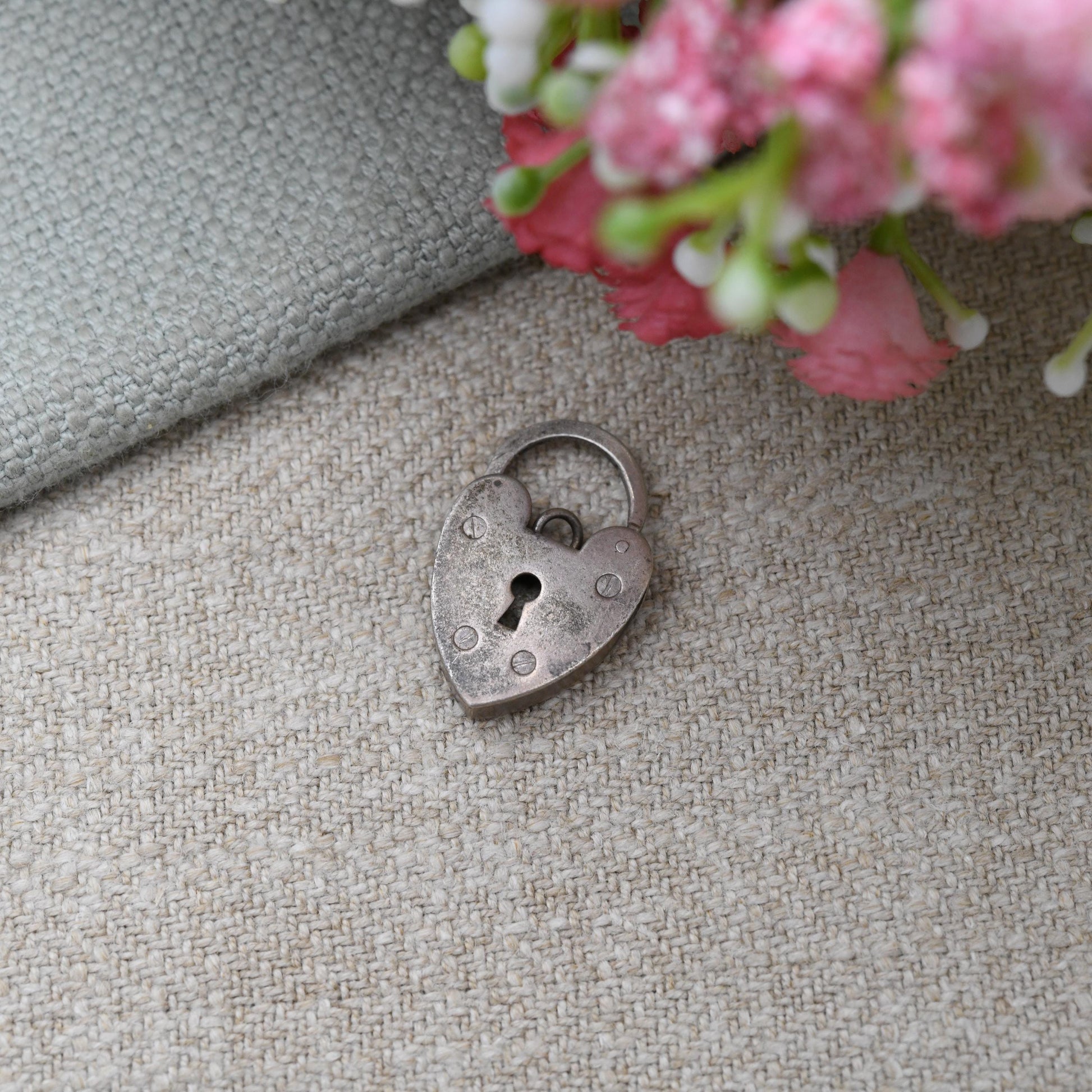 Vintage Sterling Silver Padlock Heart Clasp - Mid-Century Charm Pendant | Love Heart | Opening Charm Bracelet Clasp