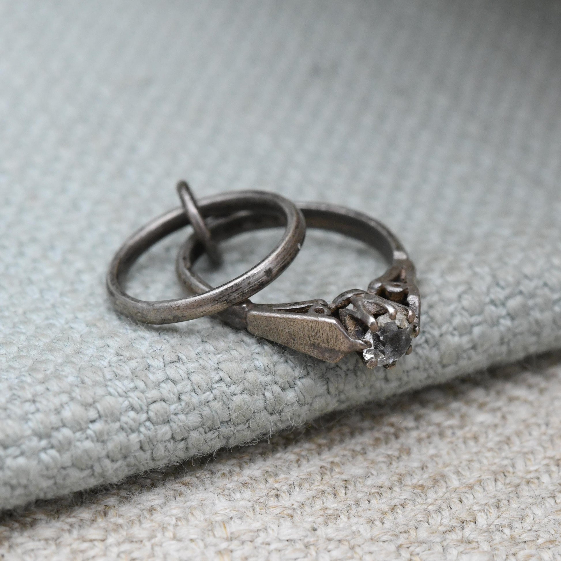 Vintage Sterling Silver Mini Wedding Ring Set Charm Pendant - Engagement Ring with Wedding Band | Gift for Charm Bracelet