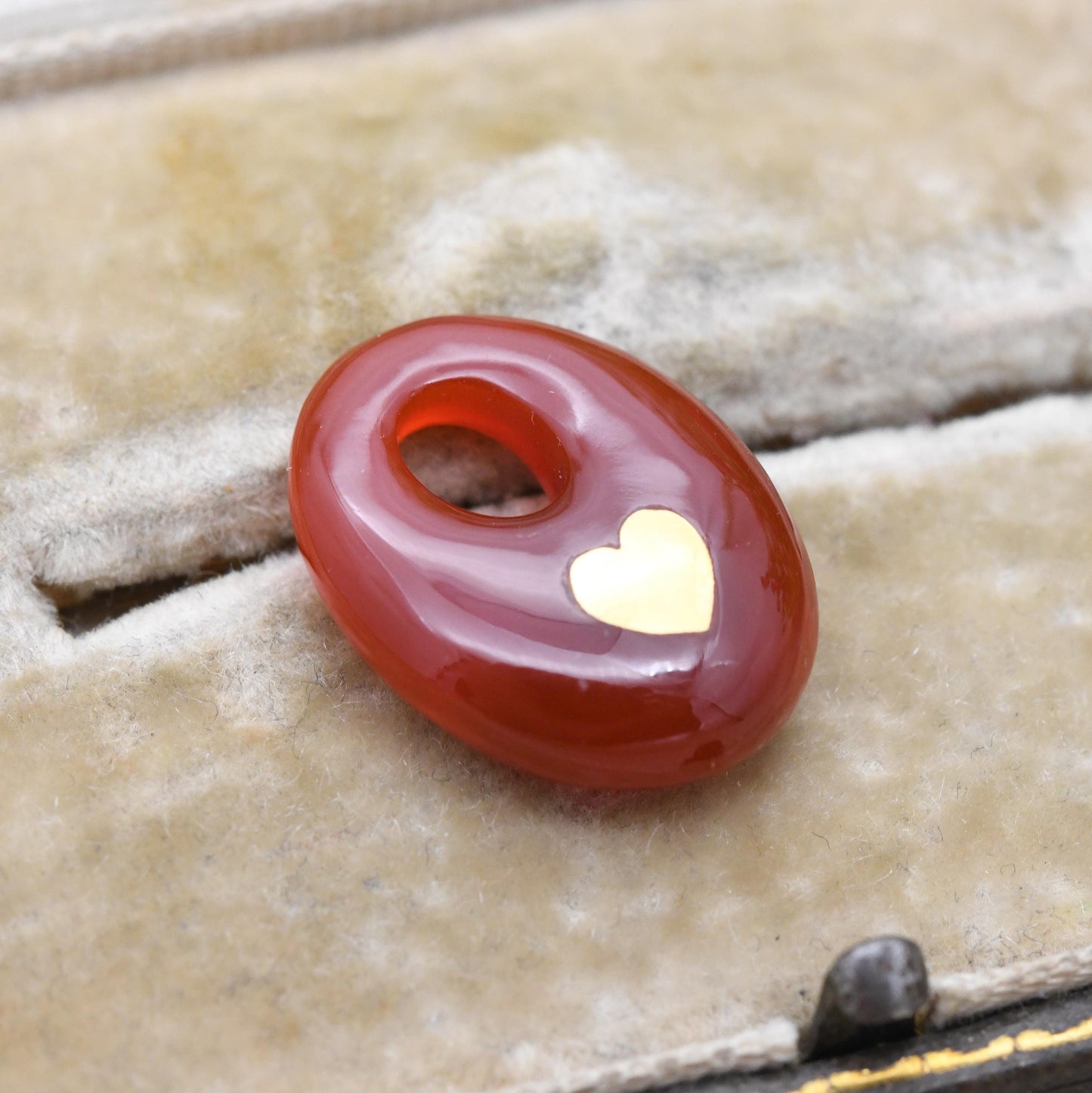 Vintage Gemstone Pendant with Flush Gold Hearts Inlay
