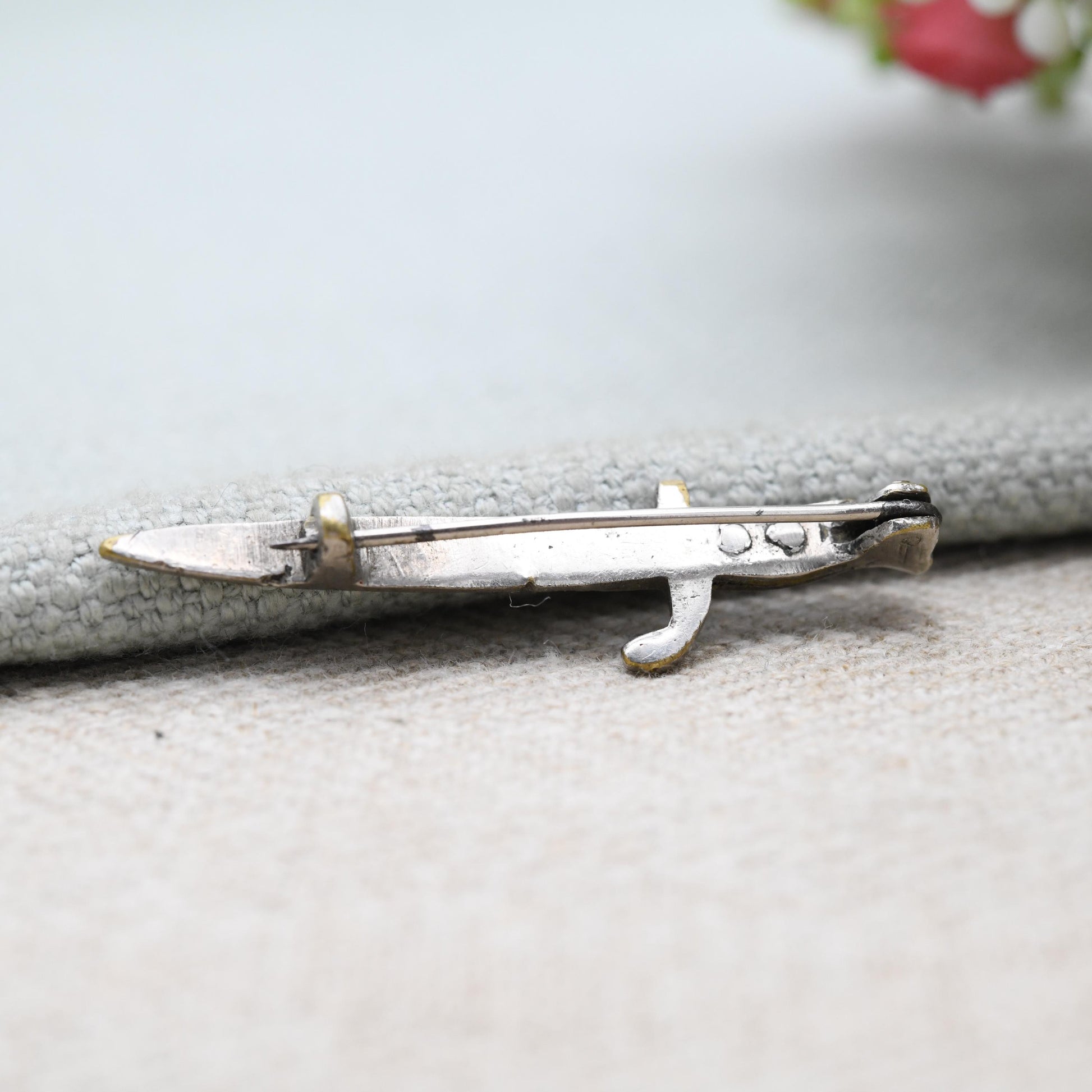 Antique Ostende Bayonet Brooch – Trench Art | Wood Inlay Handle | Military Souvenir Pin | Collector’s Brooch | Sweetheart Brooch