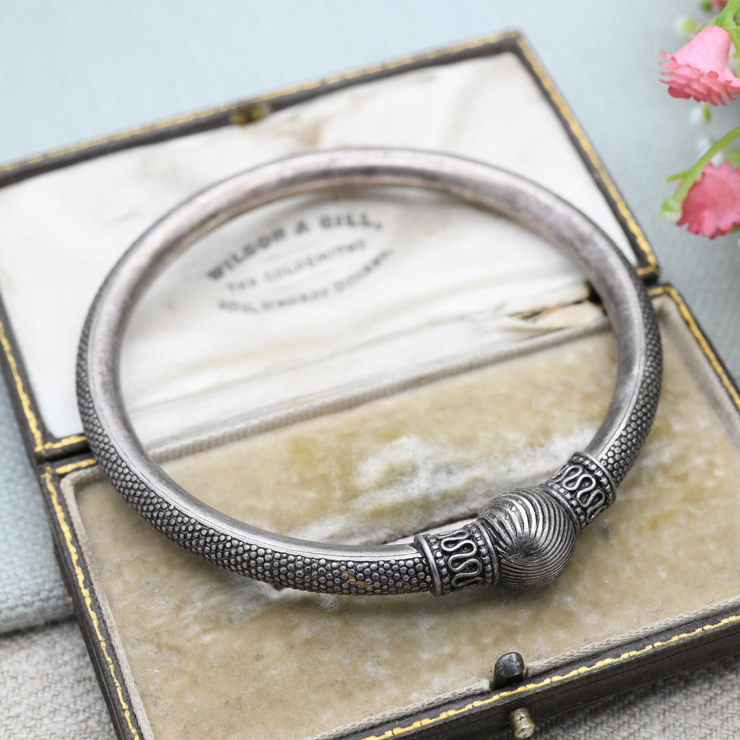 Vintage 800 Silver Kada Bangle Bracelet – Traditional South Asian Solid Silver Design | Indian Statement Jewellery | Unisex Piece
