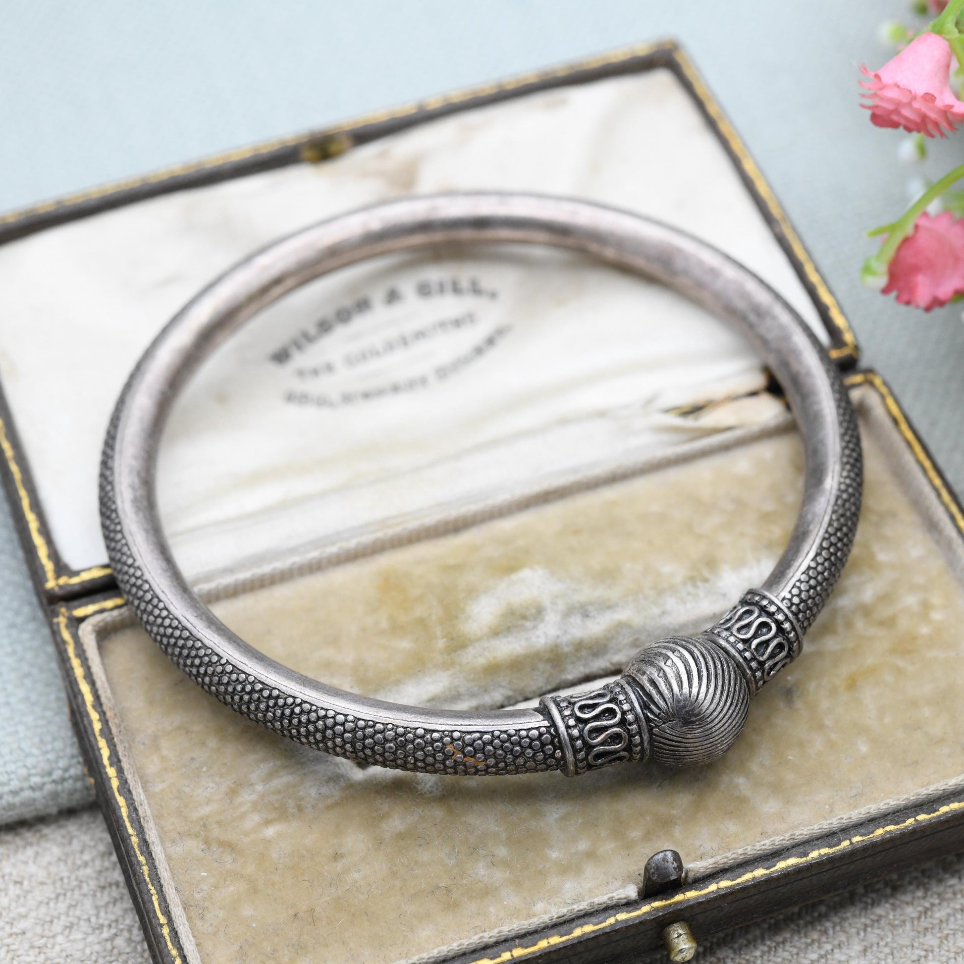 Vintage 800 Silver Kada Bangle Bracelet – Traditional South Asian Solid Silver Design | Indian Statement Jewellery | Unisex Piece