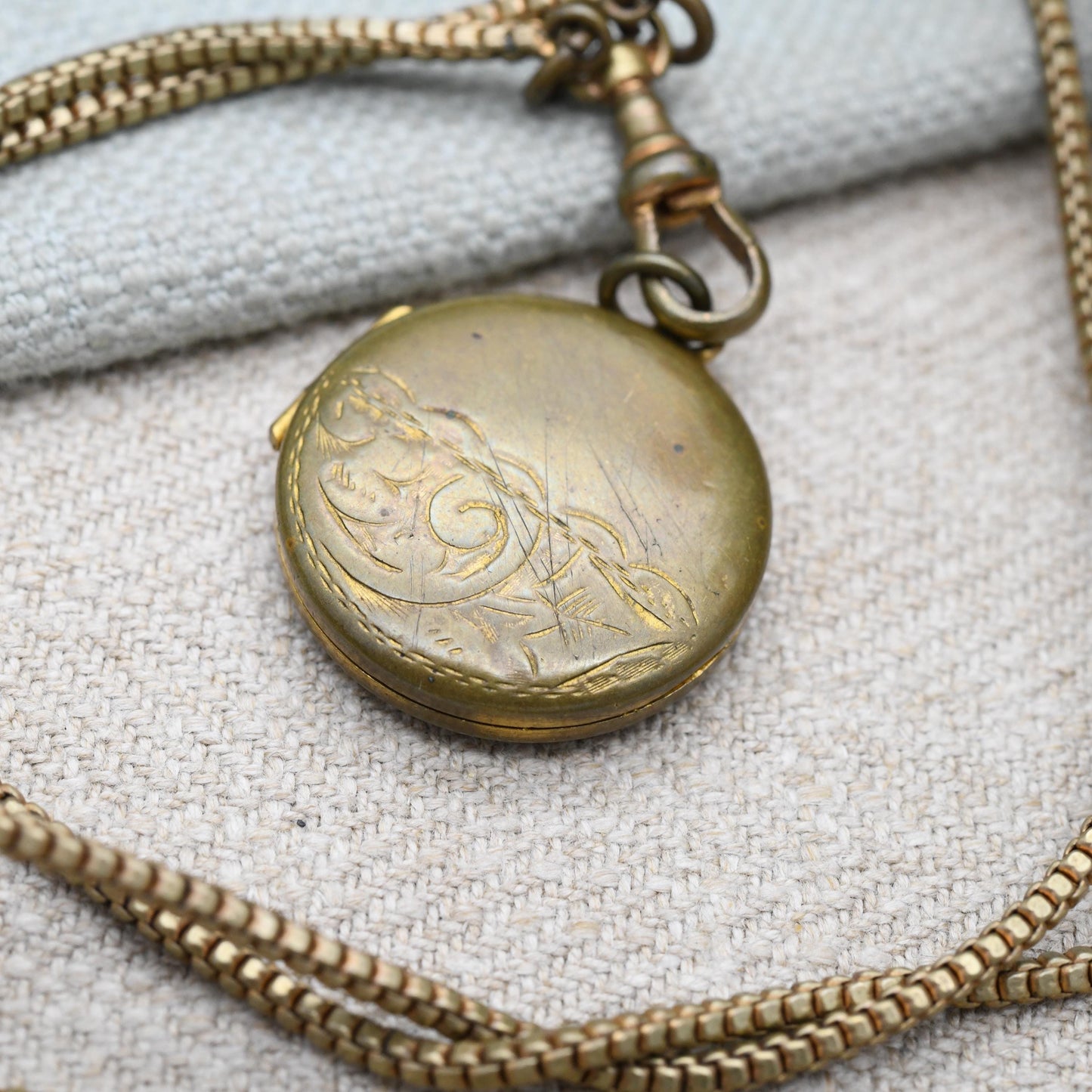 Antique Victorian Guard Chain Necklace with Locket and Dog Clip c. 1890s - Long Victorian Muff Chain with Photographs
