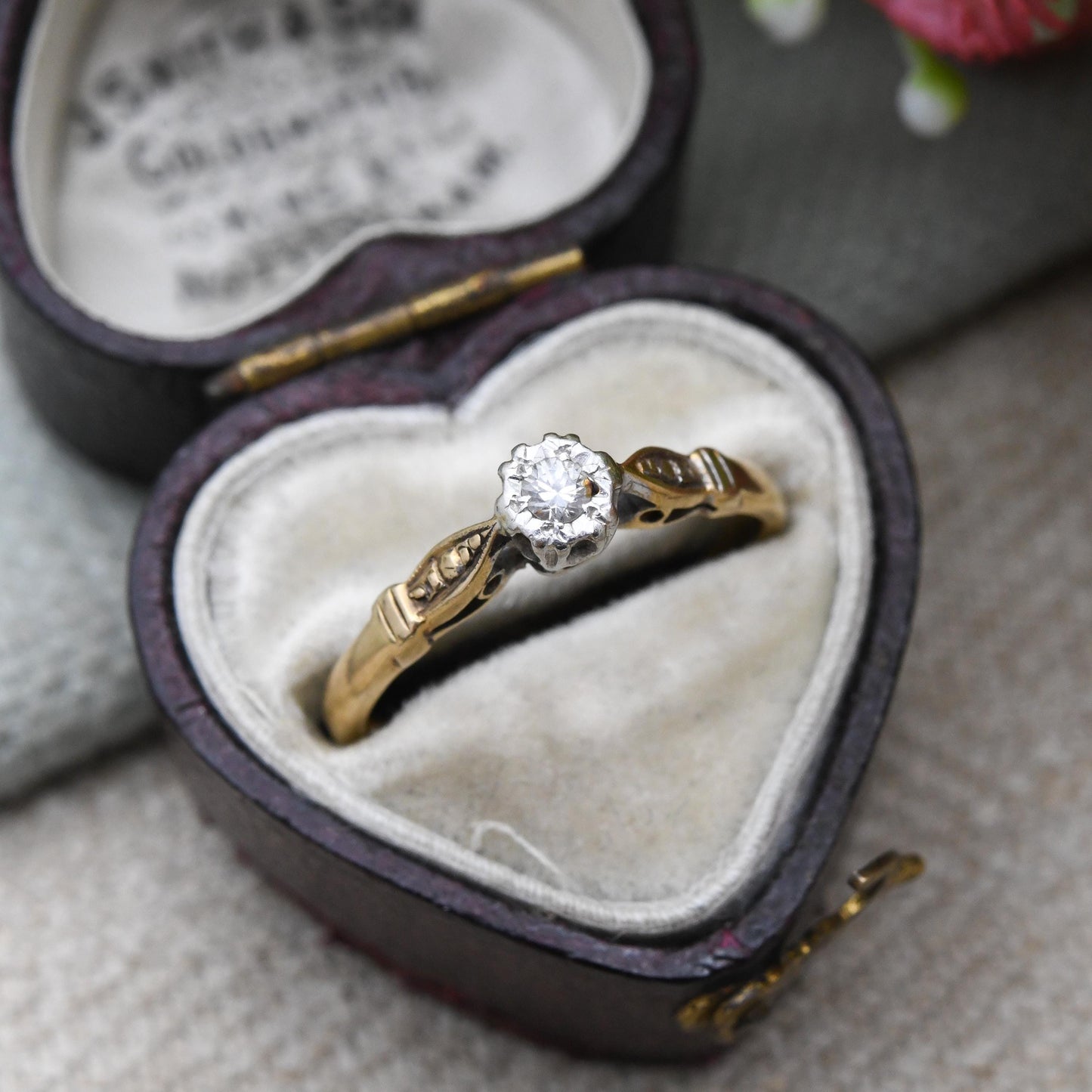 Antique 18ct Gold and Platinum Diamond Solitaire Ring - Classic Engagement Platinum Setting | Small UK Size - L 1/2 | US Size - 6 1/4