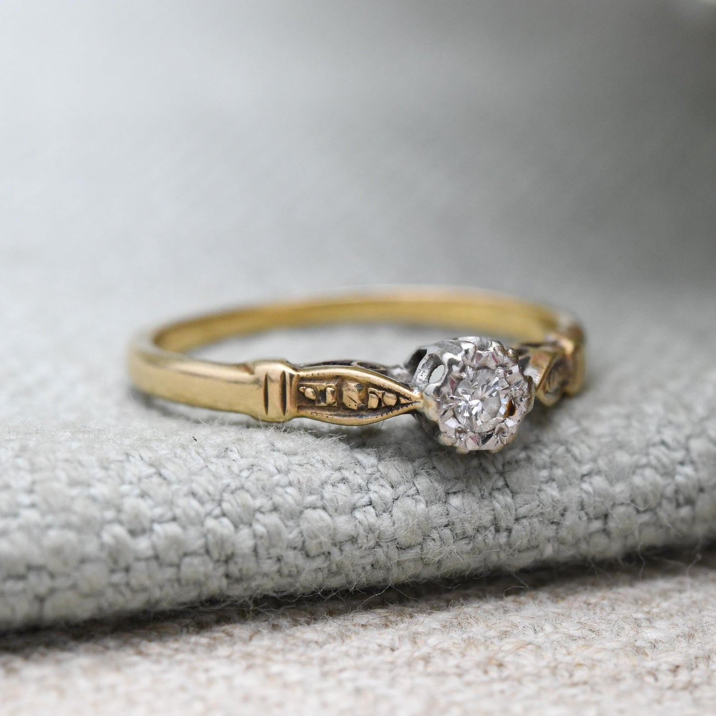 Antique 18ct Gold and Platinum Diamond Solitaire Ring - Classic Engagement Platinum Setting | Small UK Size - L 1/2 | US Size - 6 1/4