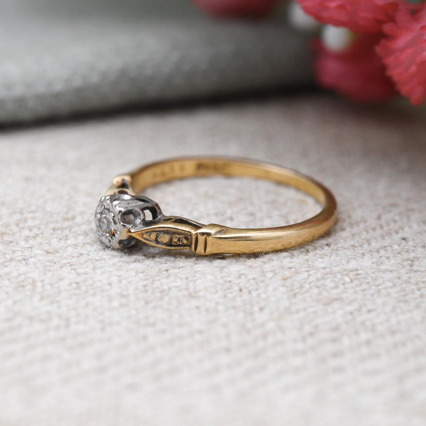 Antique 18ct Gold and Platinum Diamond Solitaire Ring - Classic Engagement Platinum Setting | Small UK Size - L 1/2 | US Size - 6 1/4