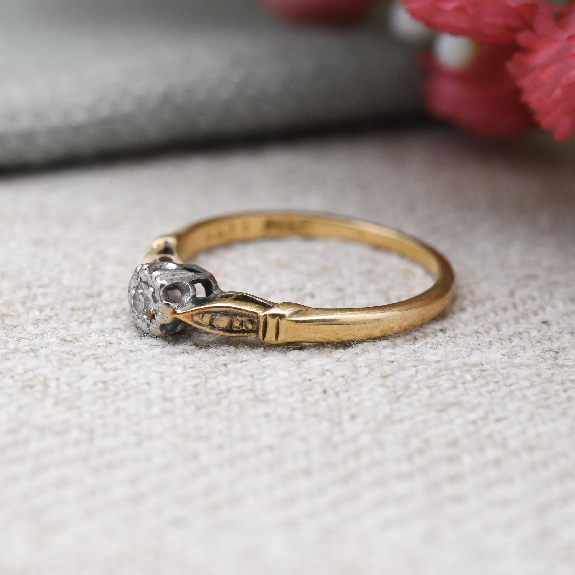 Antique 18ct Gold and Platinum Diamond Solitaire Ring - Classic Engagement Platinum Setting | Small UK Size - L 1/2 | US Size - 6 1/4