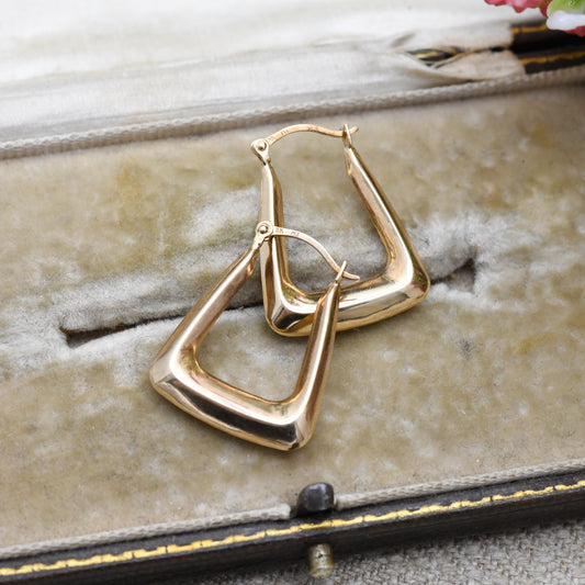Vintage 9ct Gold Square Hoop Earrings Design Handbag Creole Hoops - Minimal Hollow Hoops | Pretty Gold Jewellery Gift for Her