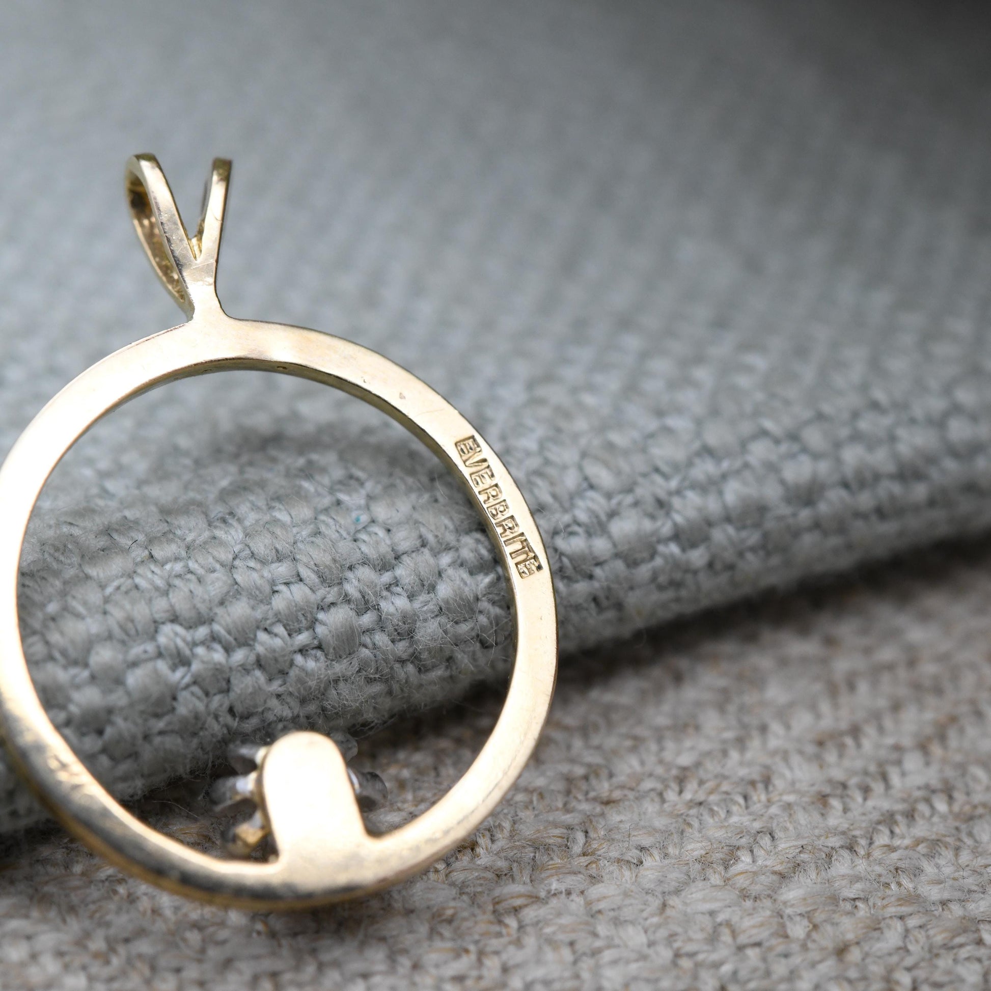 Vintage Everbrite 14ct Gold Diamond Open Circle Pendant - Two Tone Solid Gold Minimalist Jewellery Gift for Her