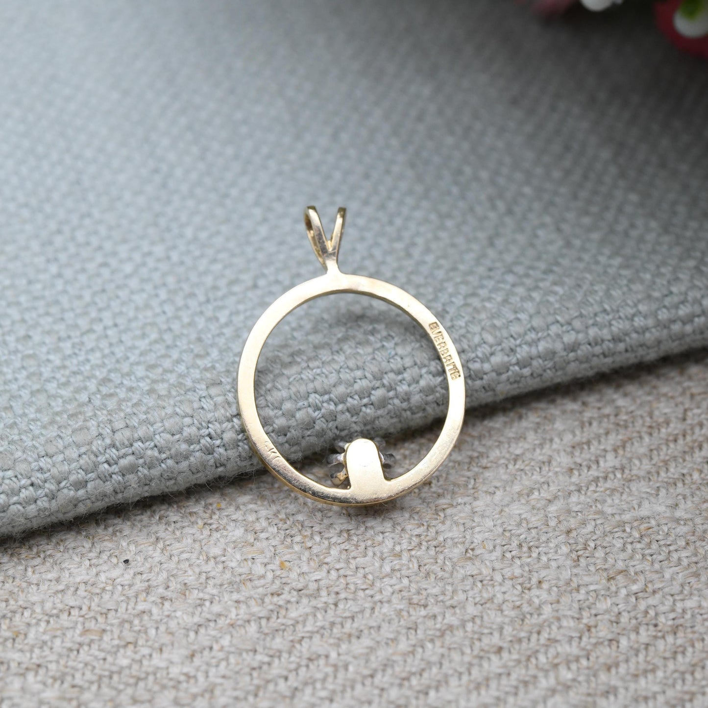 Vintage Everbrite 14ct Gold Diamond Open Circle Pendant - Two Tone Solid Gold Minimalist Jewellery Gift for Her