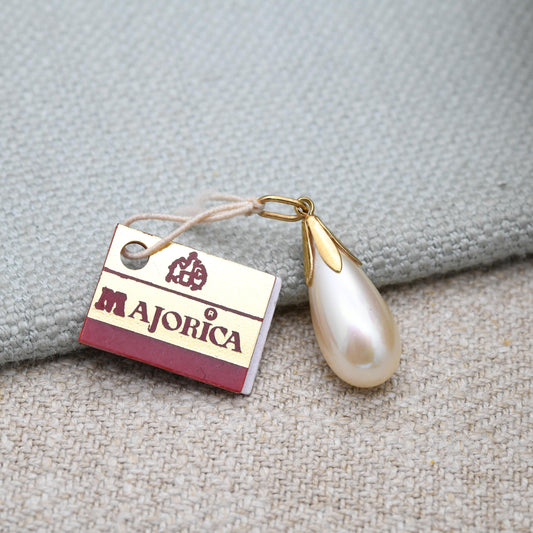 Majorica Pearl Pendant 18ct Gold - Large Teardrop Shape Mallorca Pearl | Spanish Island of Majorca | Gift for Charm Collection | with Tags