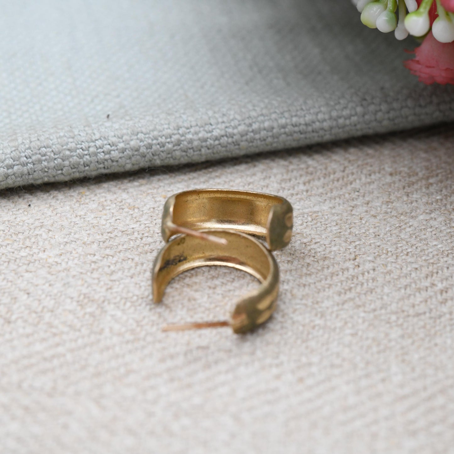 Vintage 9ct Gold Half Hoop Stud Earrings 1977 Mid-Century - Semi Circle Shape Chunky Stud | Solid Gold Jewellery Gift for Her