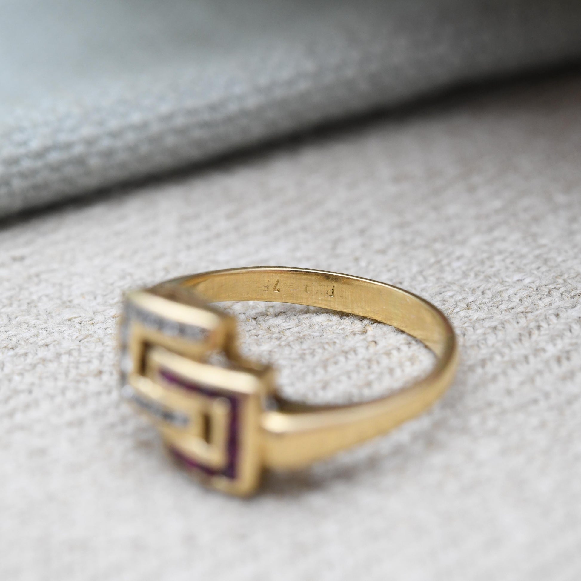 Vintage 18ct Gold Ruby and Diamond Ring Interlocking C - Statement Occasional Dress Ring | Anniversary Gift | UK Size J 1/2 | US Size 5 1/4