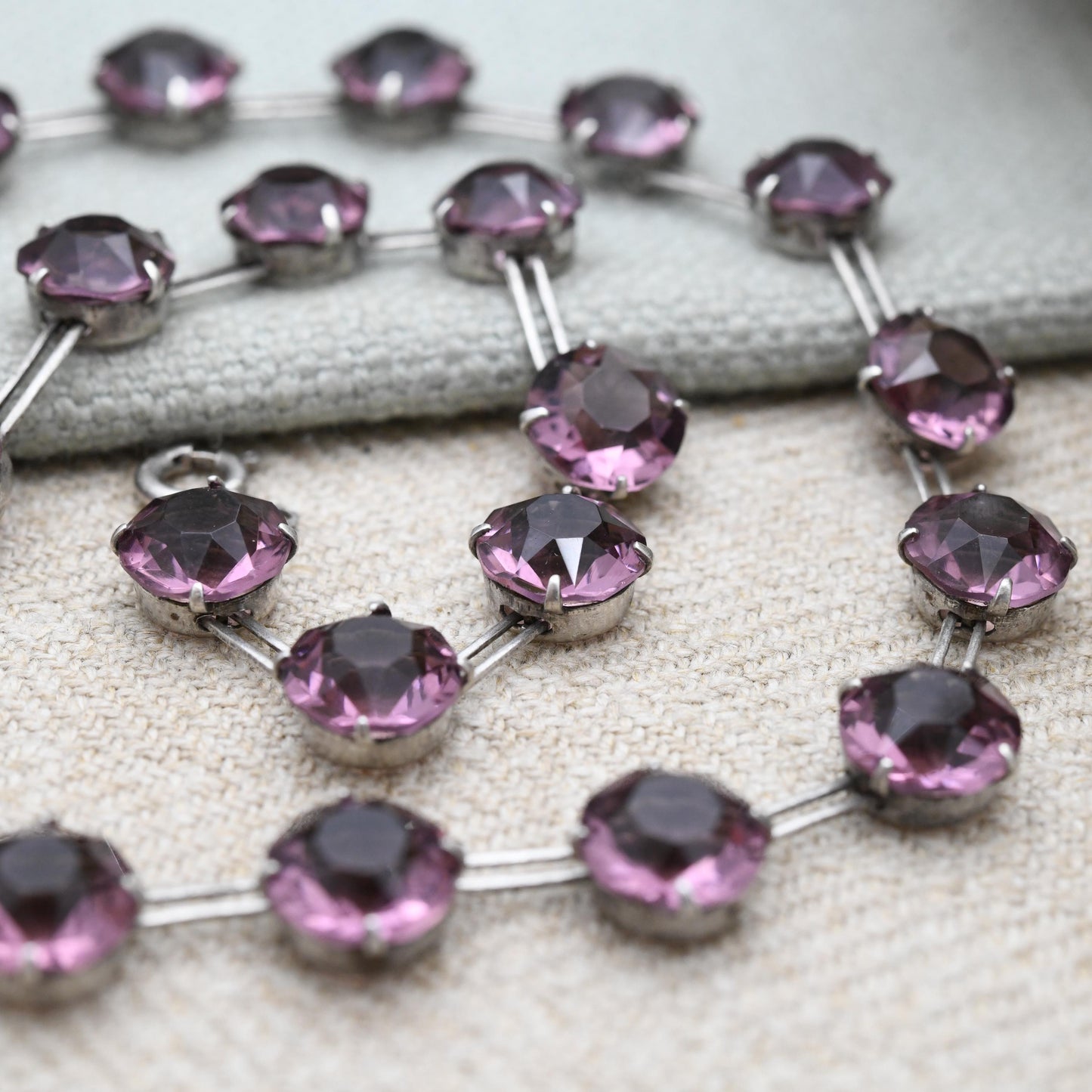 Art Deco Amethyst Paste Sterling Silver Rivière Necklace by W. H. Collins & Co. 1929 Patent Number 311897 - Choker Length 13" - 16"
