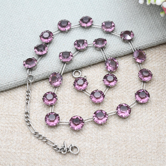 Art Deco Amethyst Paste Sterling Silver Rivière Necklace by W. H. Collins & Co. 1929 Patent Number 311897 - Choker Length 13" - 16"