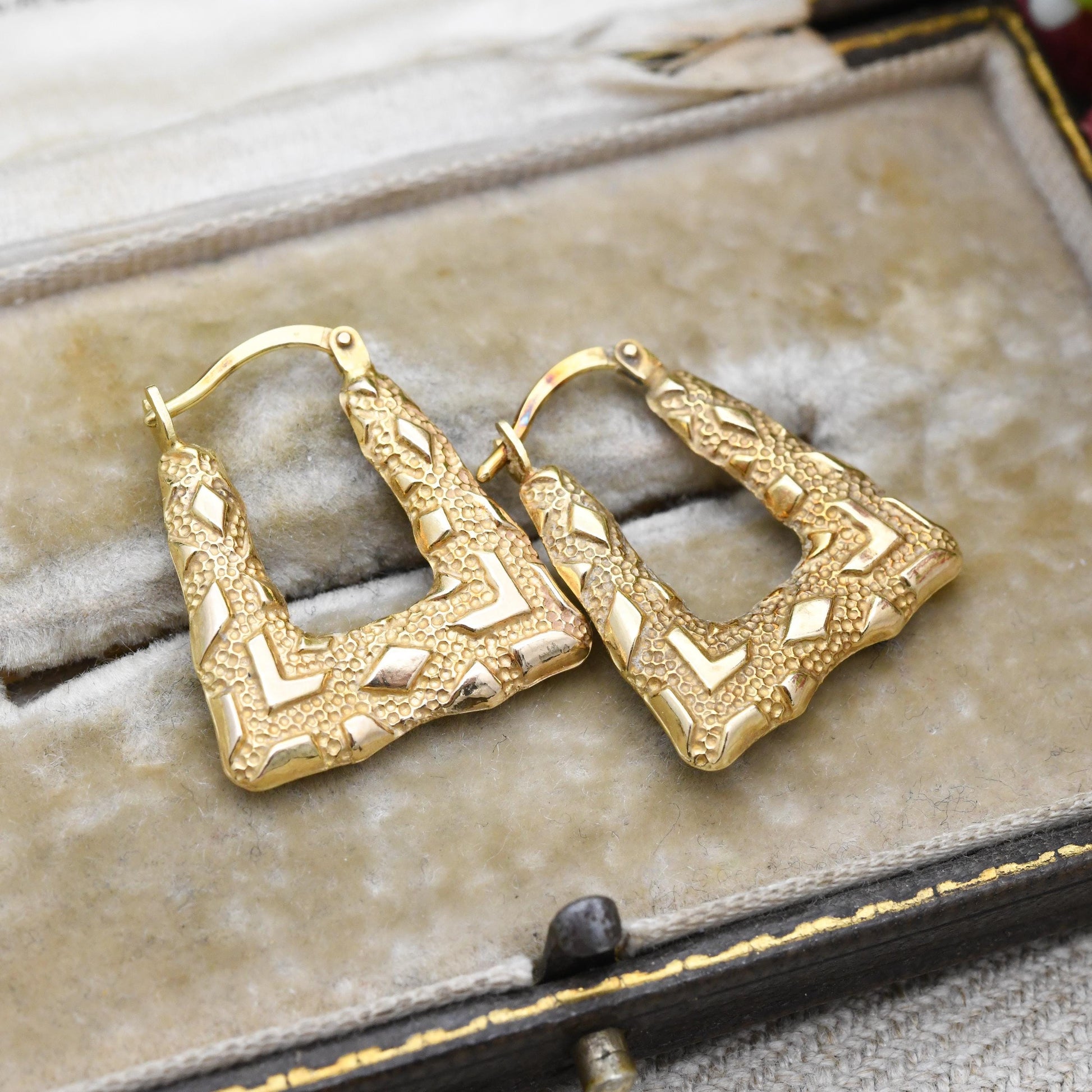 Vintage 9ct Gold Square Hoop Earrings Handbag Creole Hoops - Minimal Hollow Hoops | Pretty Gold Jewellery Gift for Her | Everyday Wear