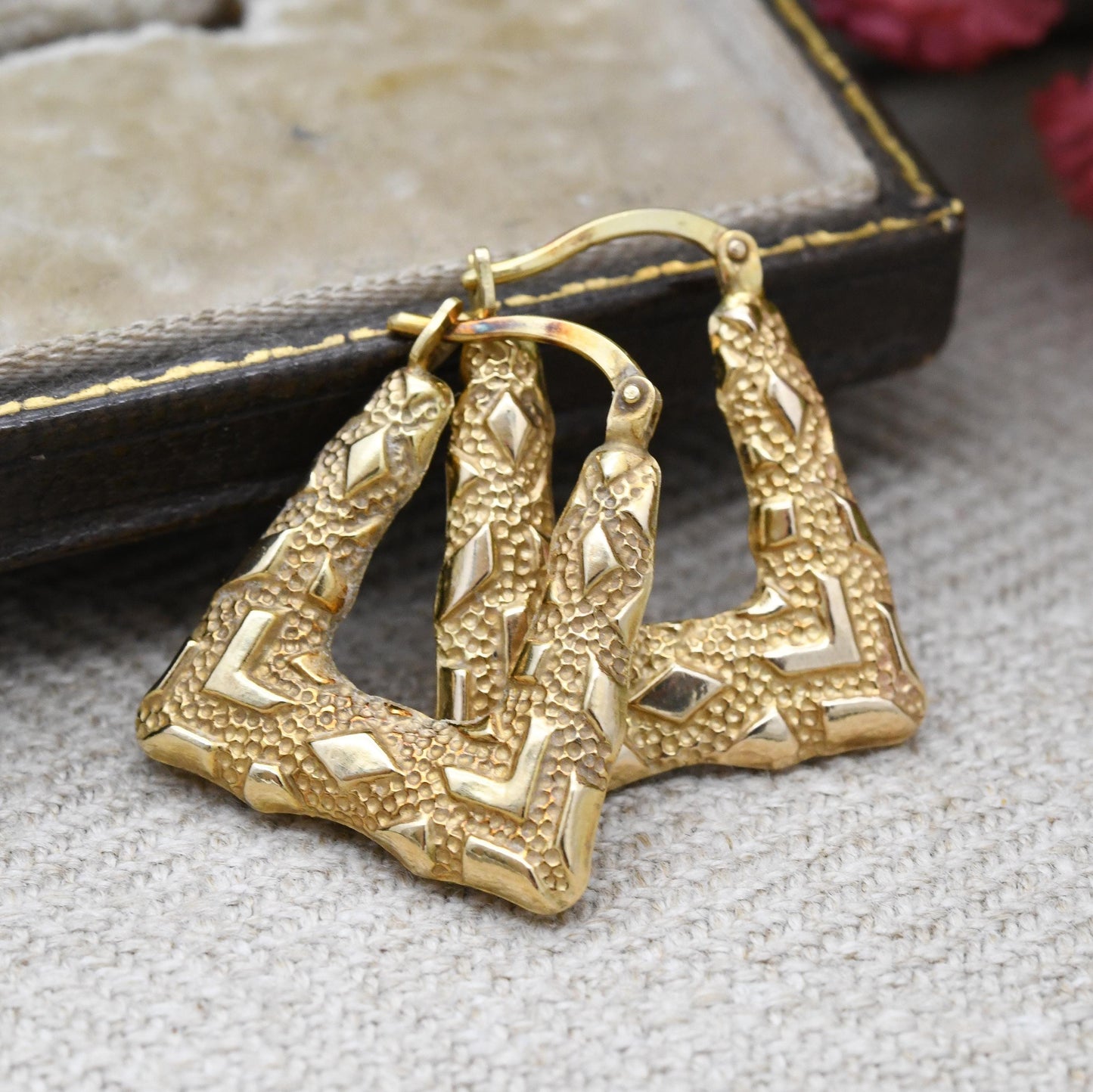 Vintage 9ct Gold Square Hoop Earrings Handbag Creole Hoops - Minimal Hollow Hoops | Pretty Gold Jewellery Gift for Her | Everyday Wear