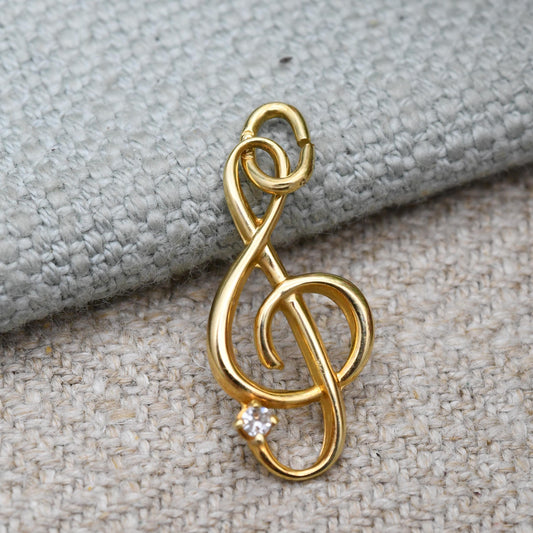 Vintage 9ct Gold Diamond Treble clef pendant - Diamond Set | Music Pendant | Solid Gold Minimalist Gift for Her