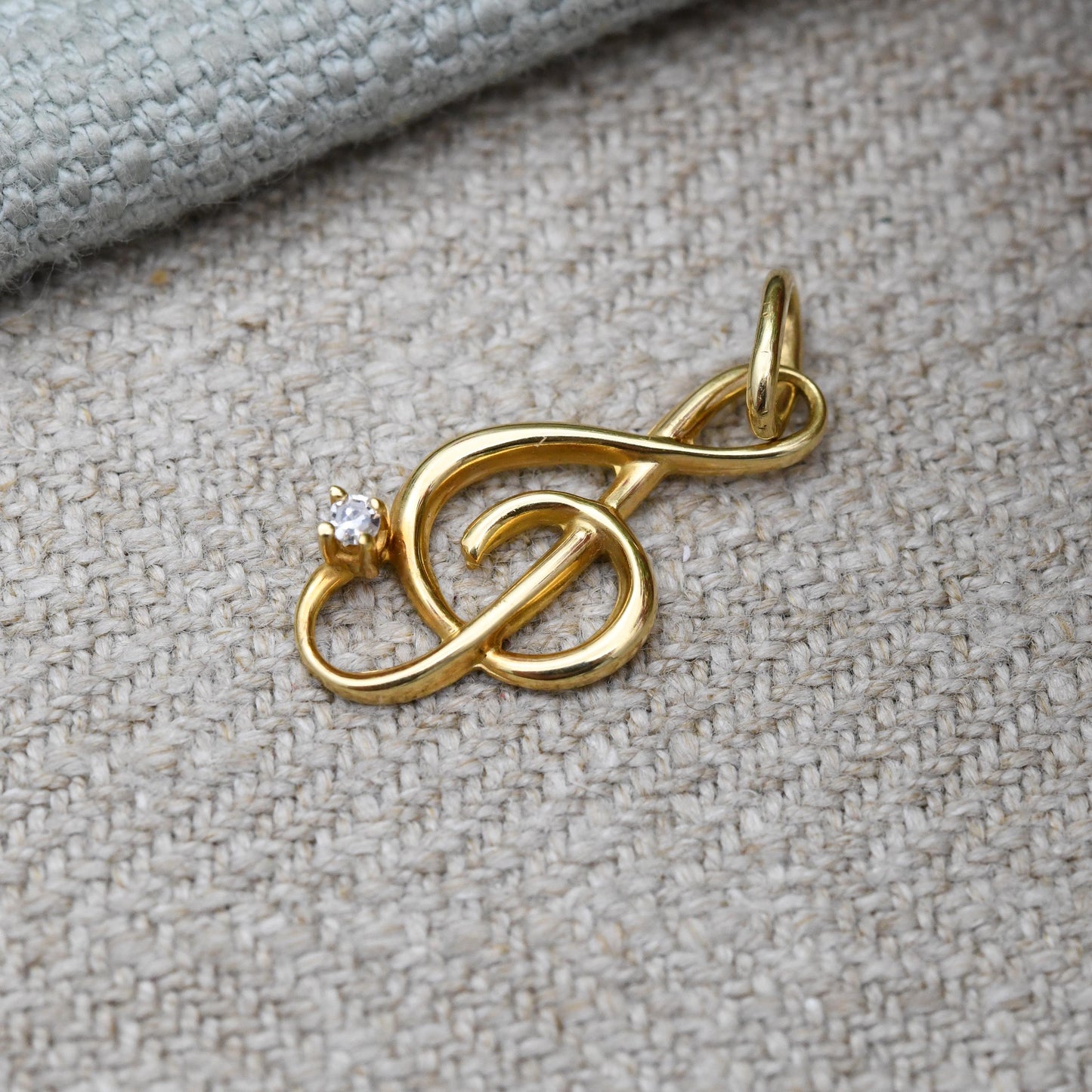 Vintage 9ct Gold Diamond Treble clef pendant - Diamond Set | Music Pendant | Solid Gold Minimalist Gift for Her