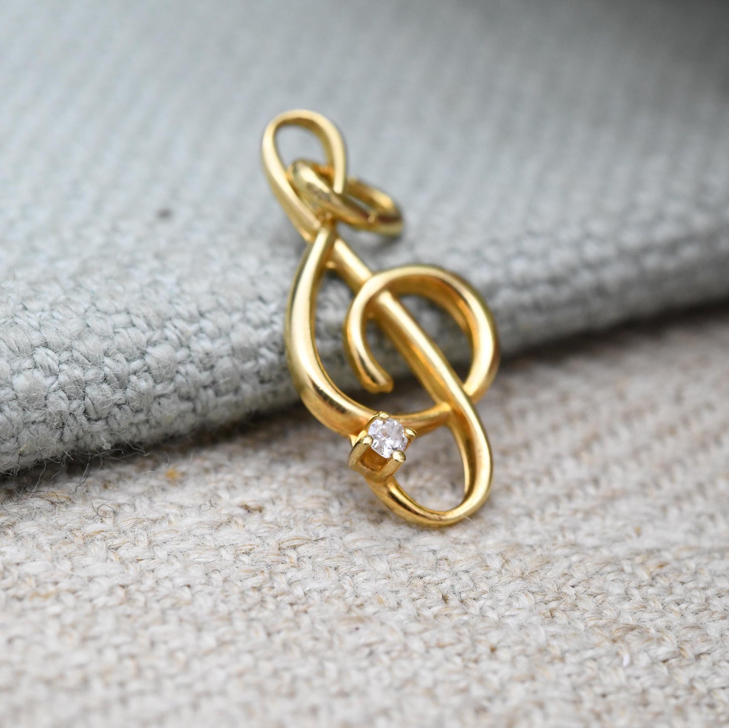 Vintage 9ct Gold Diamond Treble clef pendant - Diamond Set | Music Pendant | Solid Gold Minimalist Gift for Her