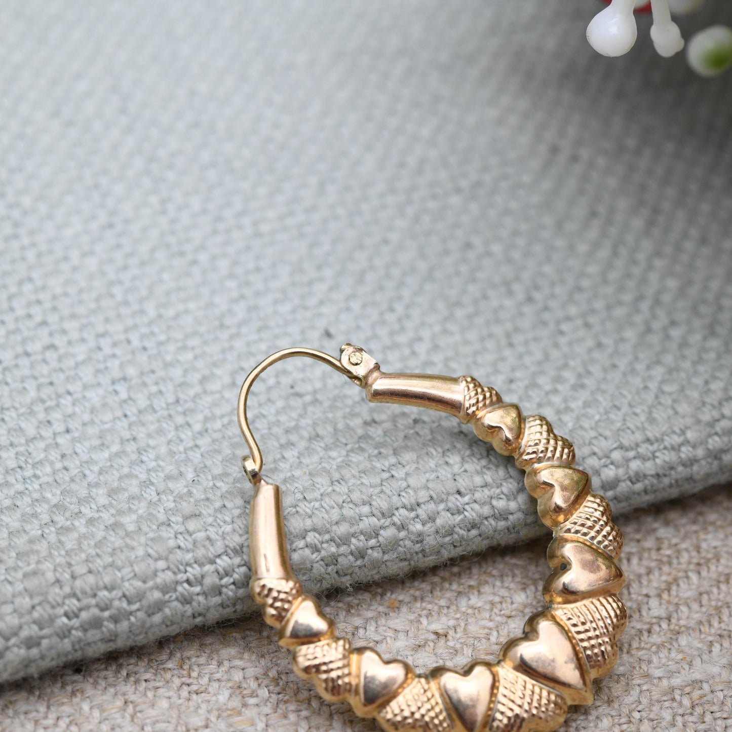 Vintage 9ct Gold Hoop Earrings Heart Design - Large Hollow Hoops | Oval Shape | Pretty Yellow Gold Jewellery Gift for Her