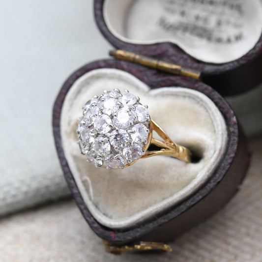 Vintage 9ct Gold CZ Boule Ring Clear Stone Cluster - Pretty Solid Gold Jewellery Gift for Her | UK Size - K | US Size - 5 3/4