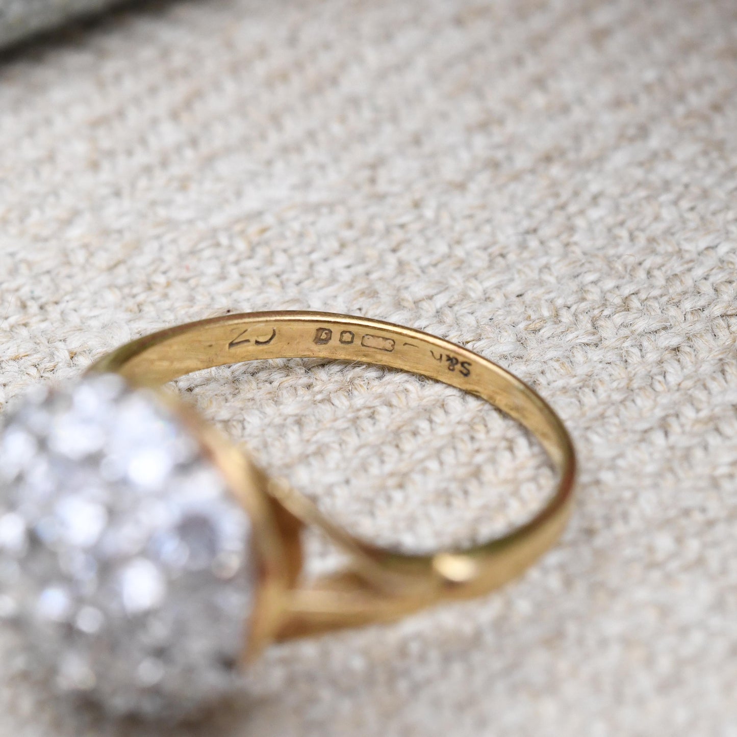 Vintage 9ct Gold CZ Boule Ring Clear Stone Cluster - Pretty Solid Gold Jewellery Gift for Her | UK Size - K | US Size - 5 3/4